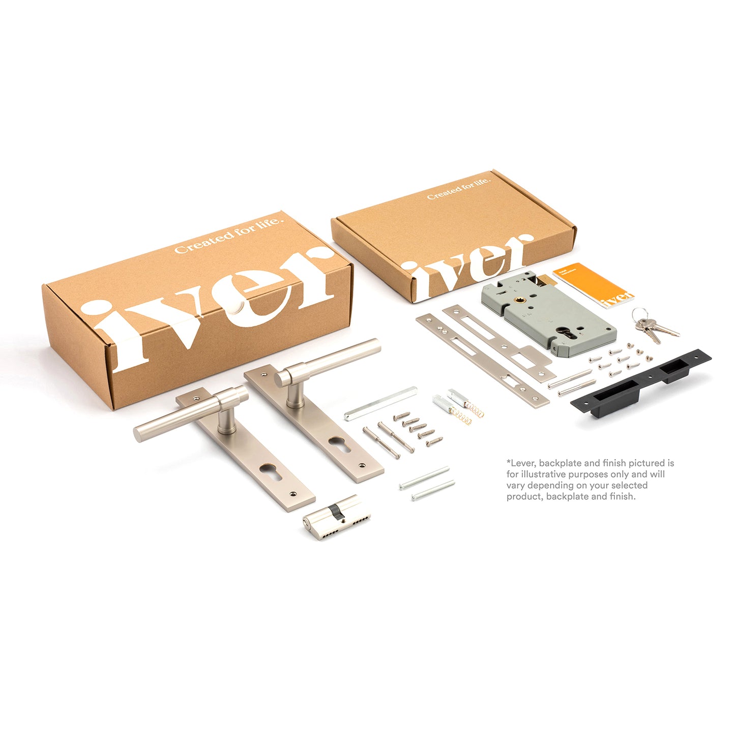 Iver Stirling Door Lever Handle on Rectangular Backplate Entrance Kit Key/Key