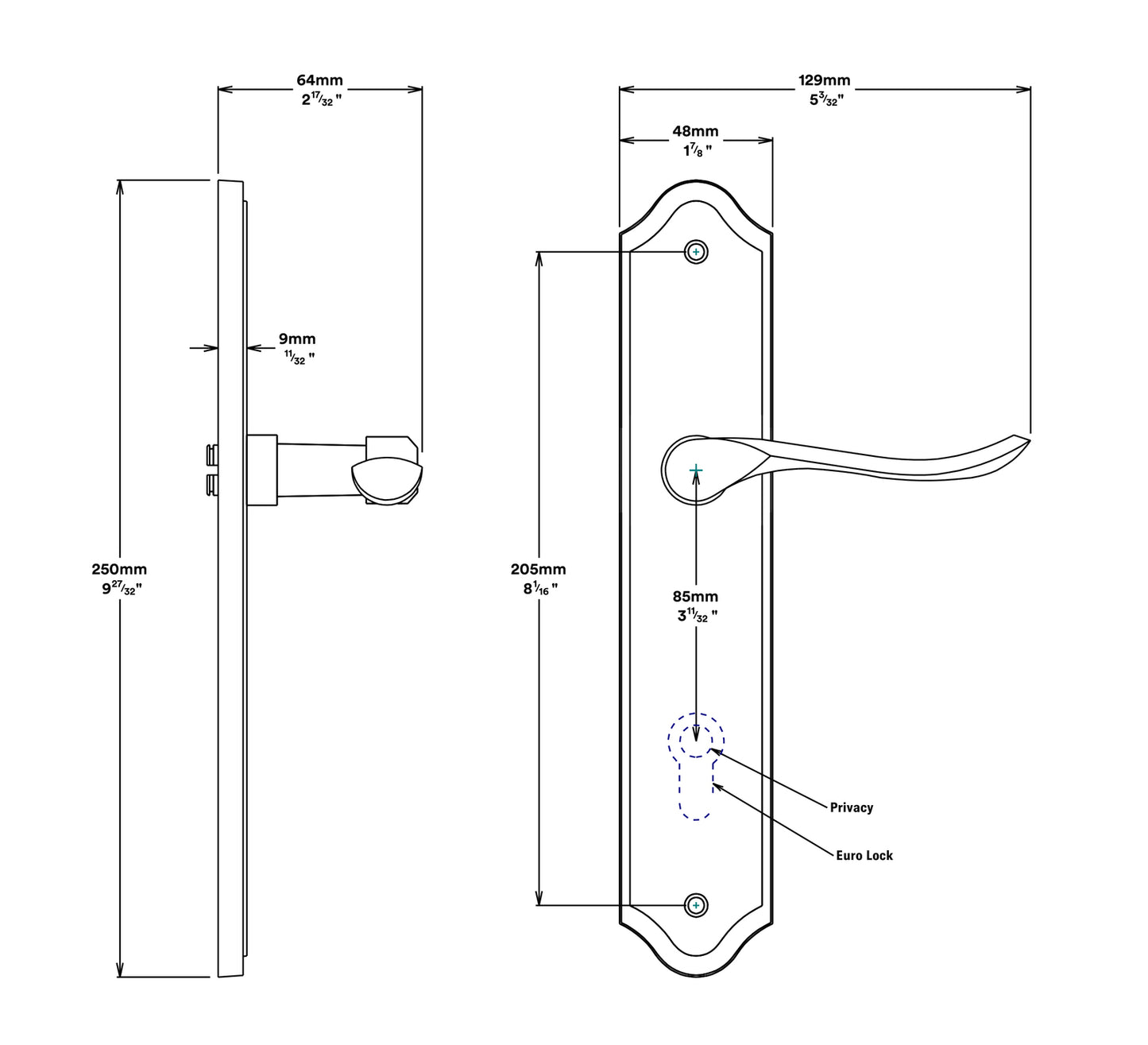 Iver Stirling Door Lever Handle on Shouldered Backplate Entrance Kit Key/Thumb