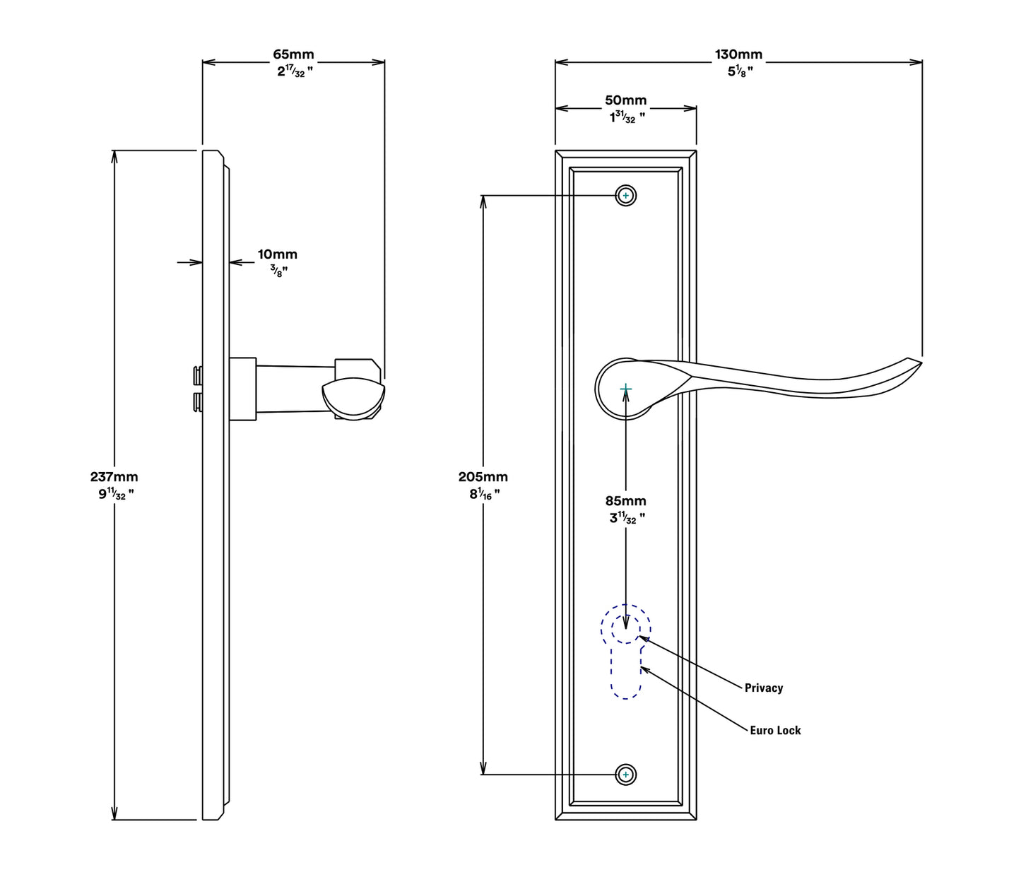 Iver Stirling Door Lever Handle on Stepped Backplate Passage Kit - Available in Various Finishes