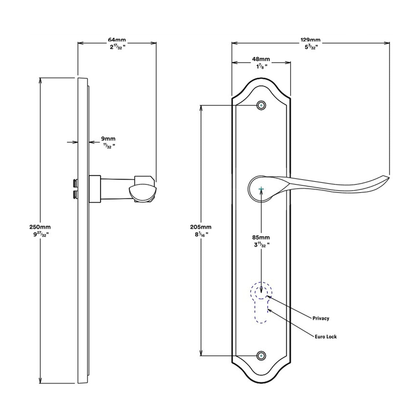 Iver Stirling Door Lever on Shouldered Backplate Privacy Kit with Turn
