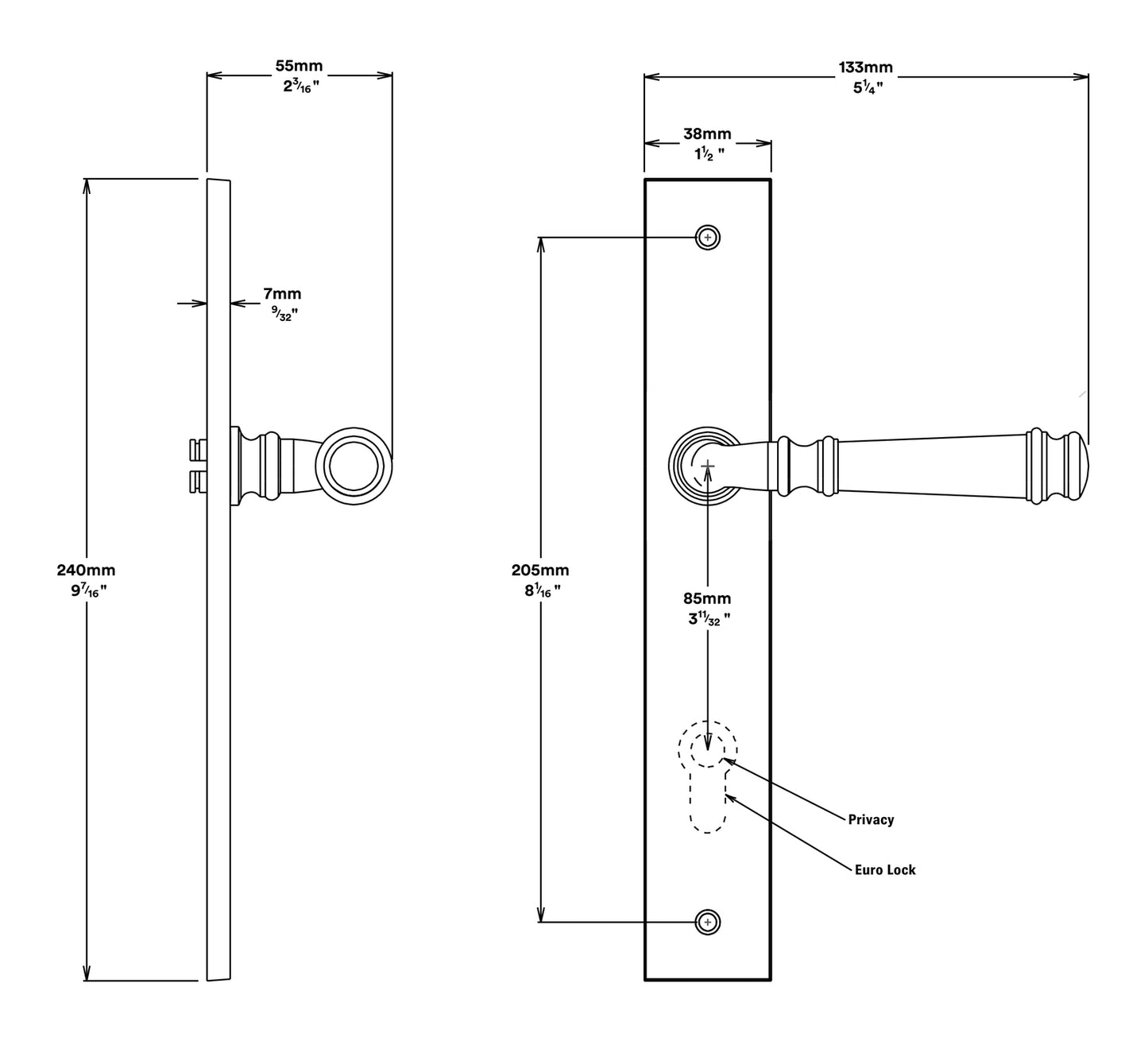 Iver Verona Door Lever on Rectangular Backplate Entrance Kit Key/Key - Available in Various Finishes