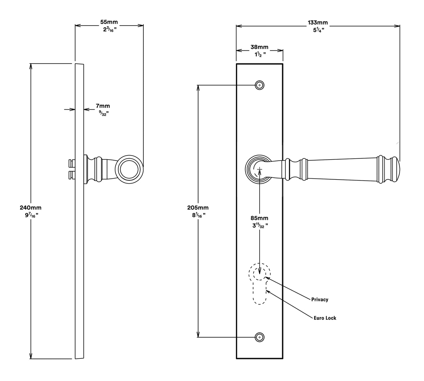 Iver Verona Door Lever on Rectangular Backplate Entrance Kit Key/Thumb