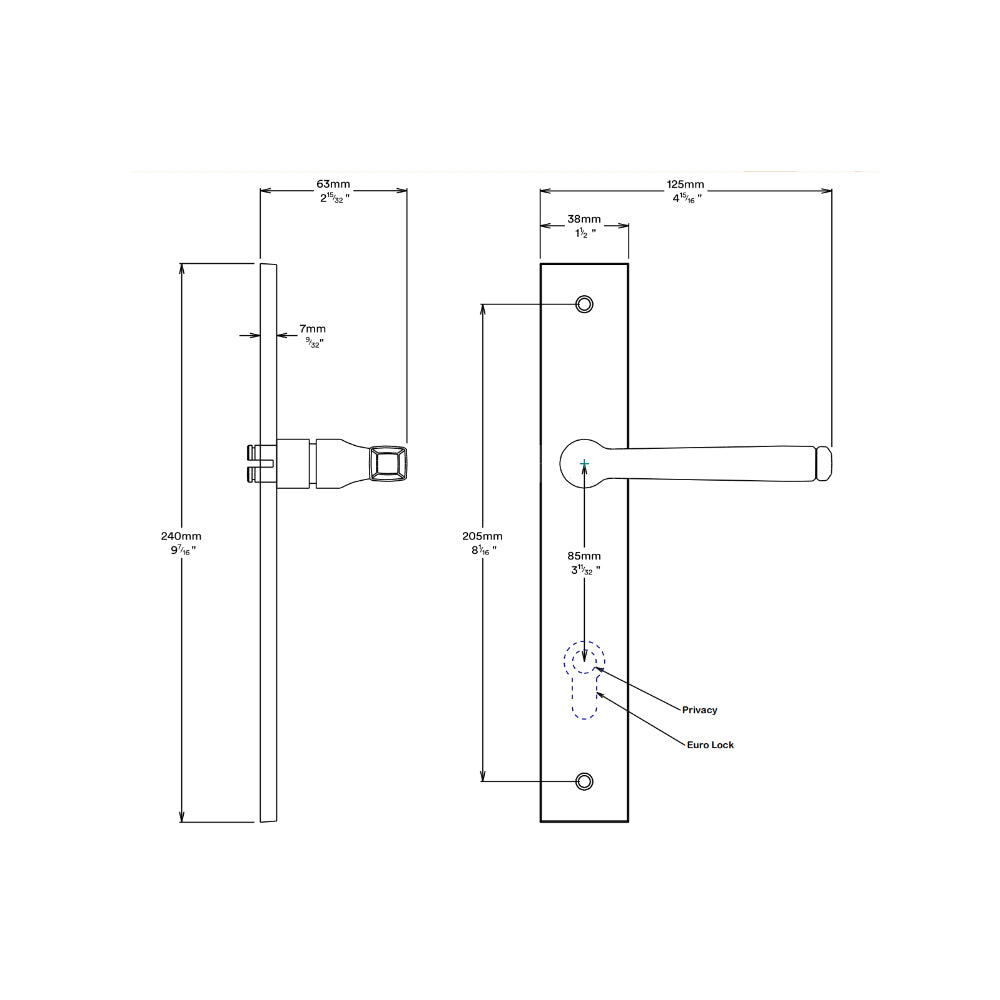 Iver Annecy Door Lever on Rectangular Backplate Privacy Kit with Turn