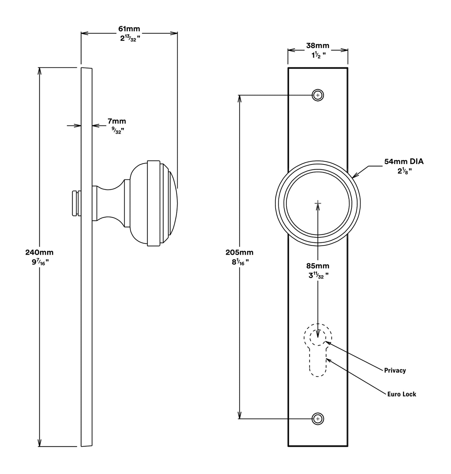 Iver Paddington Door Knob on Rectangular Backplate Passage Kit - Available in Various Finishes