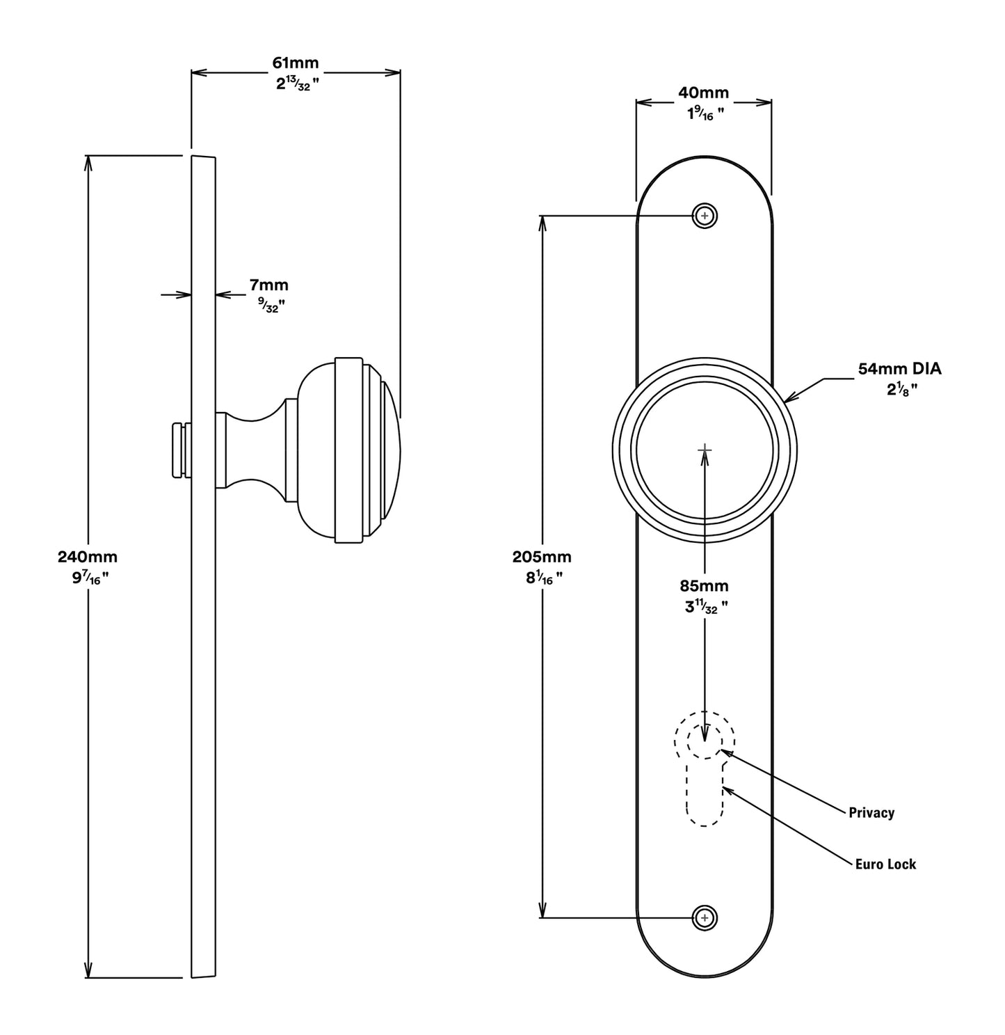 Iver Paddington Door Knob on Oval Backplate Passage Kit - Available in Various Finishes