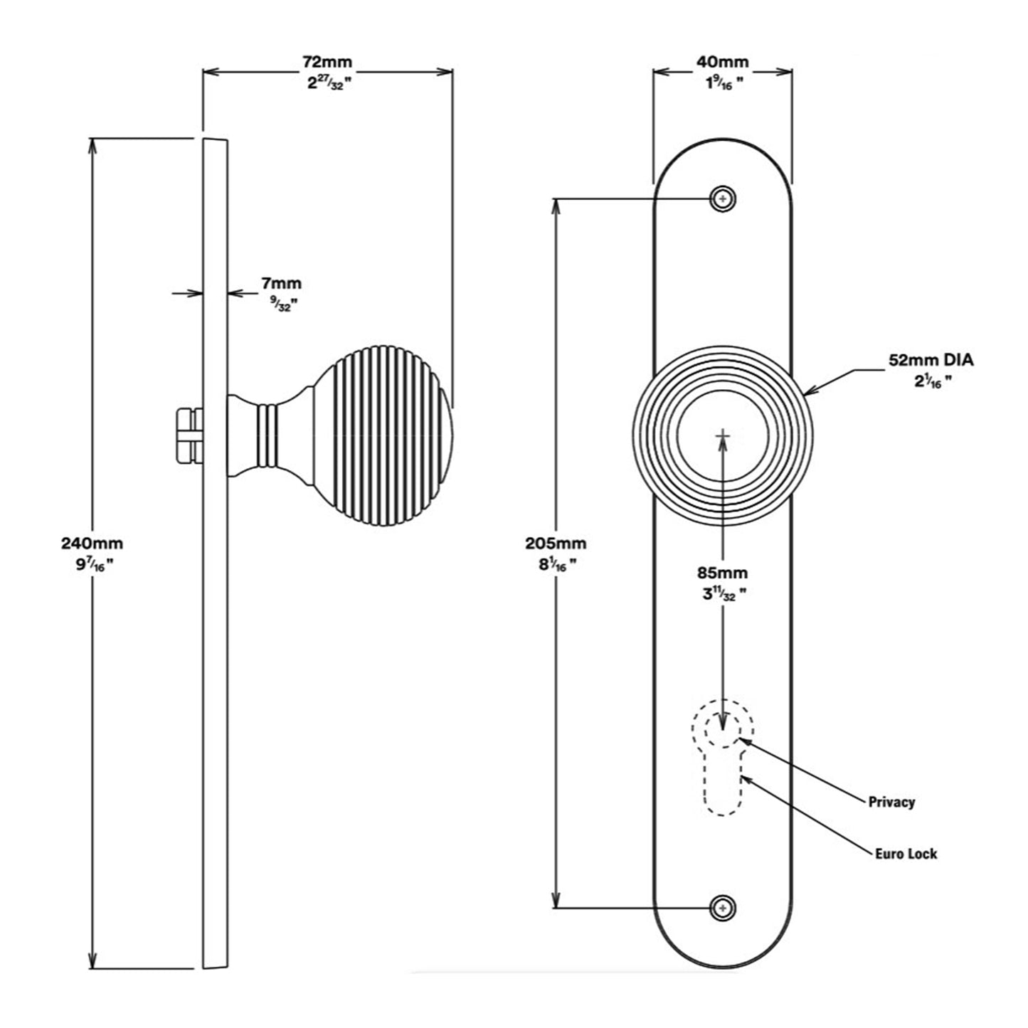 Iver Guildford Door Knob on Oval Backplate Privacy Kit with Turn - Available in Various Finishes