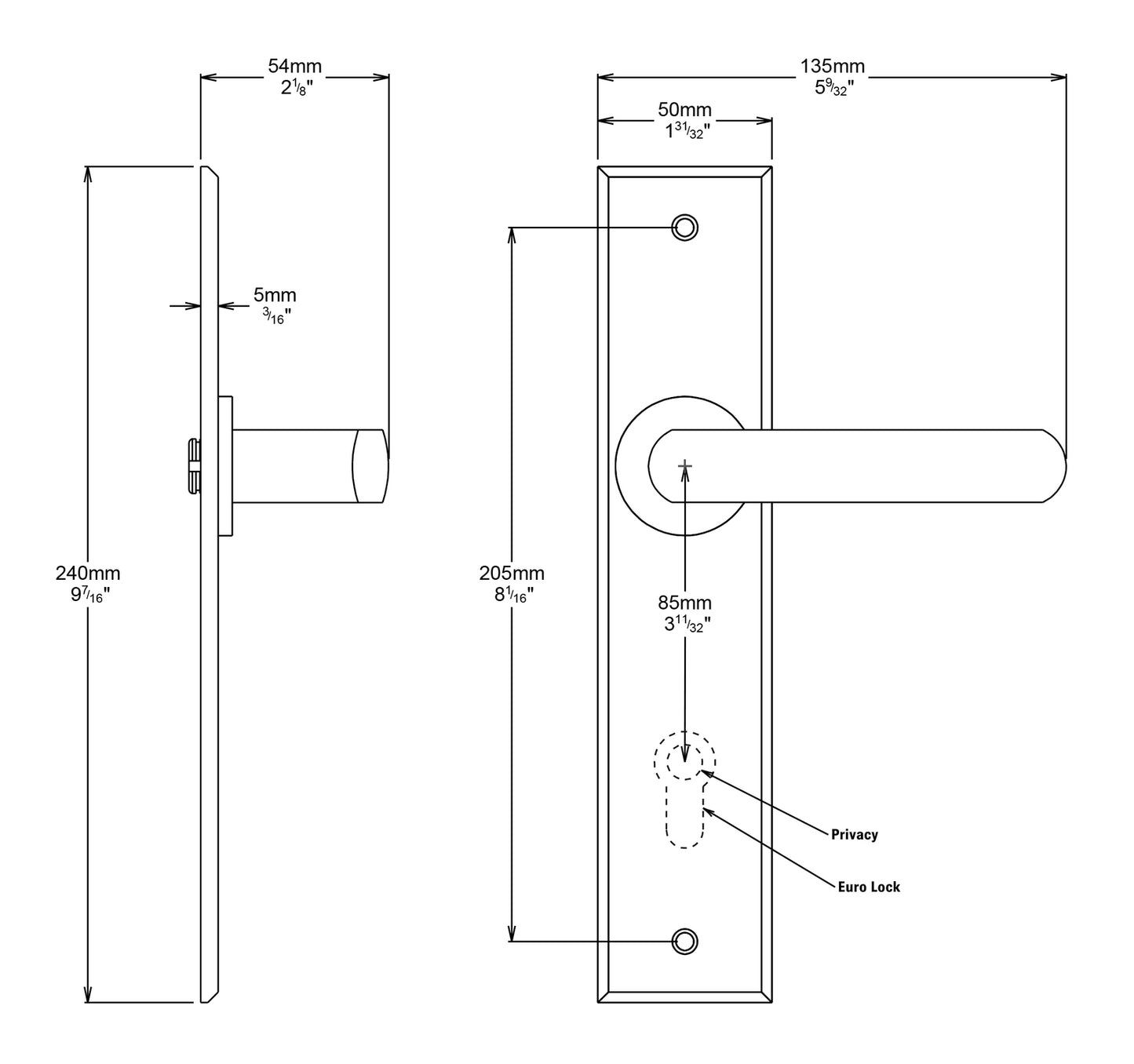 Iver Osaka Door Lever on Chamfered Backplate Entrance Kit Key/Key - Available in Various Finishes
