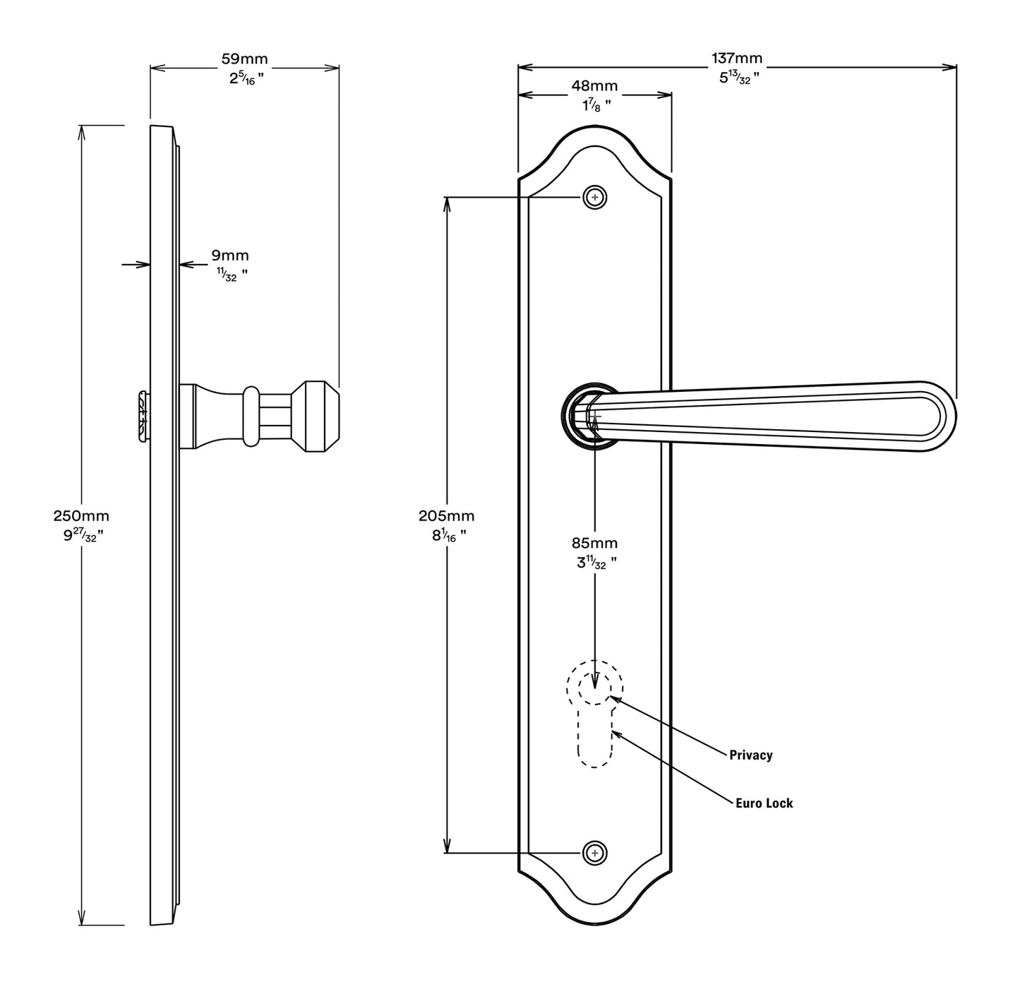 Iver Copenhagen Door Lever on Shouldered Backplate Entrance Kit Key/Key