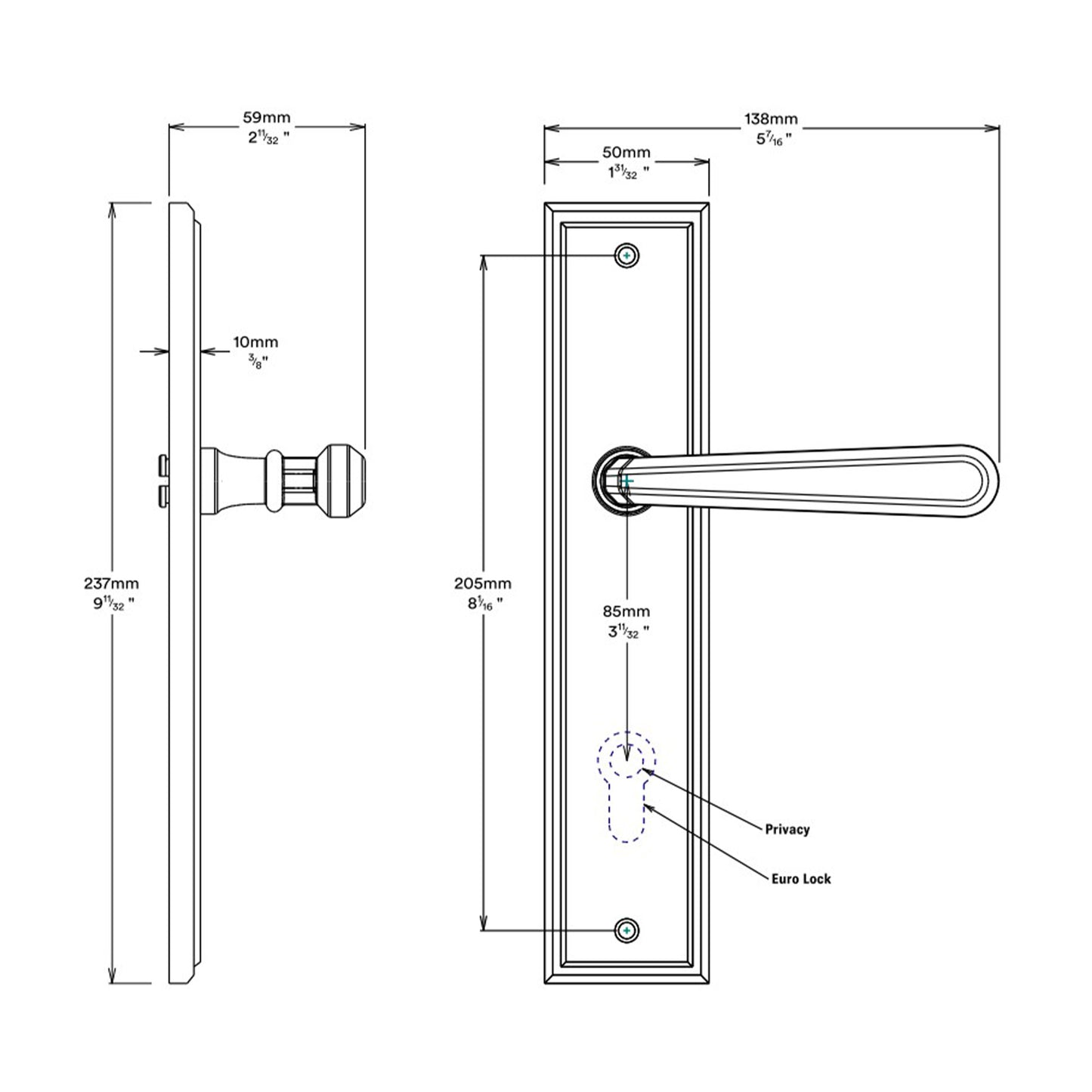 Iver Copenhagen Lever on Stepped Backplate Privacy Kit with Turn - Available in Various Finishes