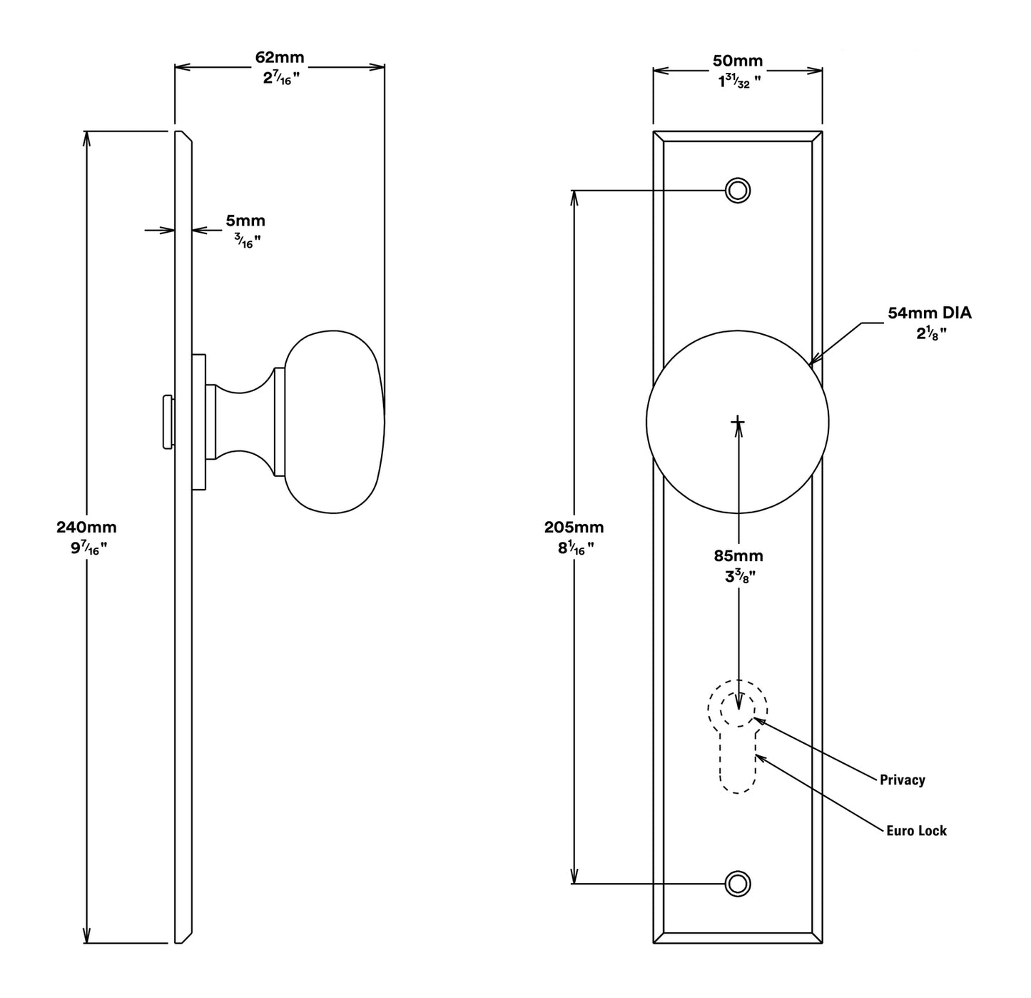 Iver Cambridge Door Knob on Chamfered Backplate Privacy Kit - Available in Various Finishes