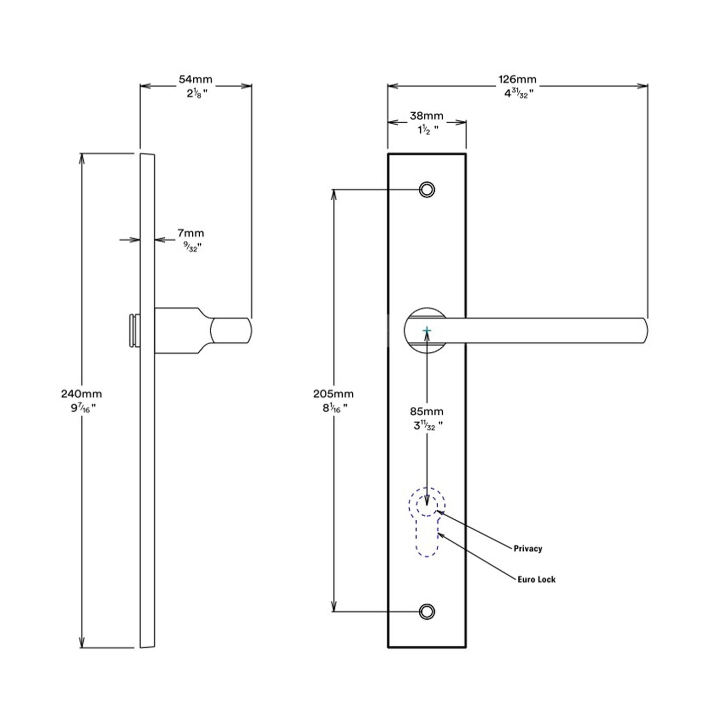 Iver Baltimore Door Lever on Rectangular Backplate Privacy Kit with Turn