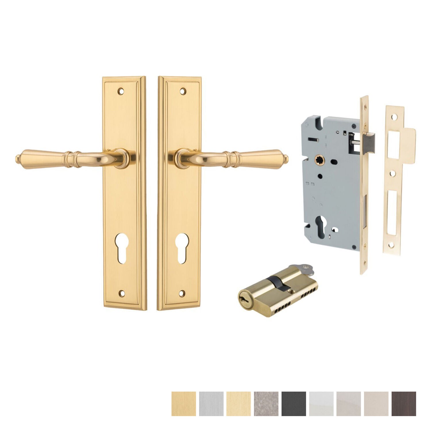 Iver Sarlat Door Lever Handle on Stepped Backplate Entrance Kit Key/Key