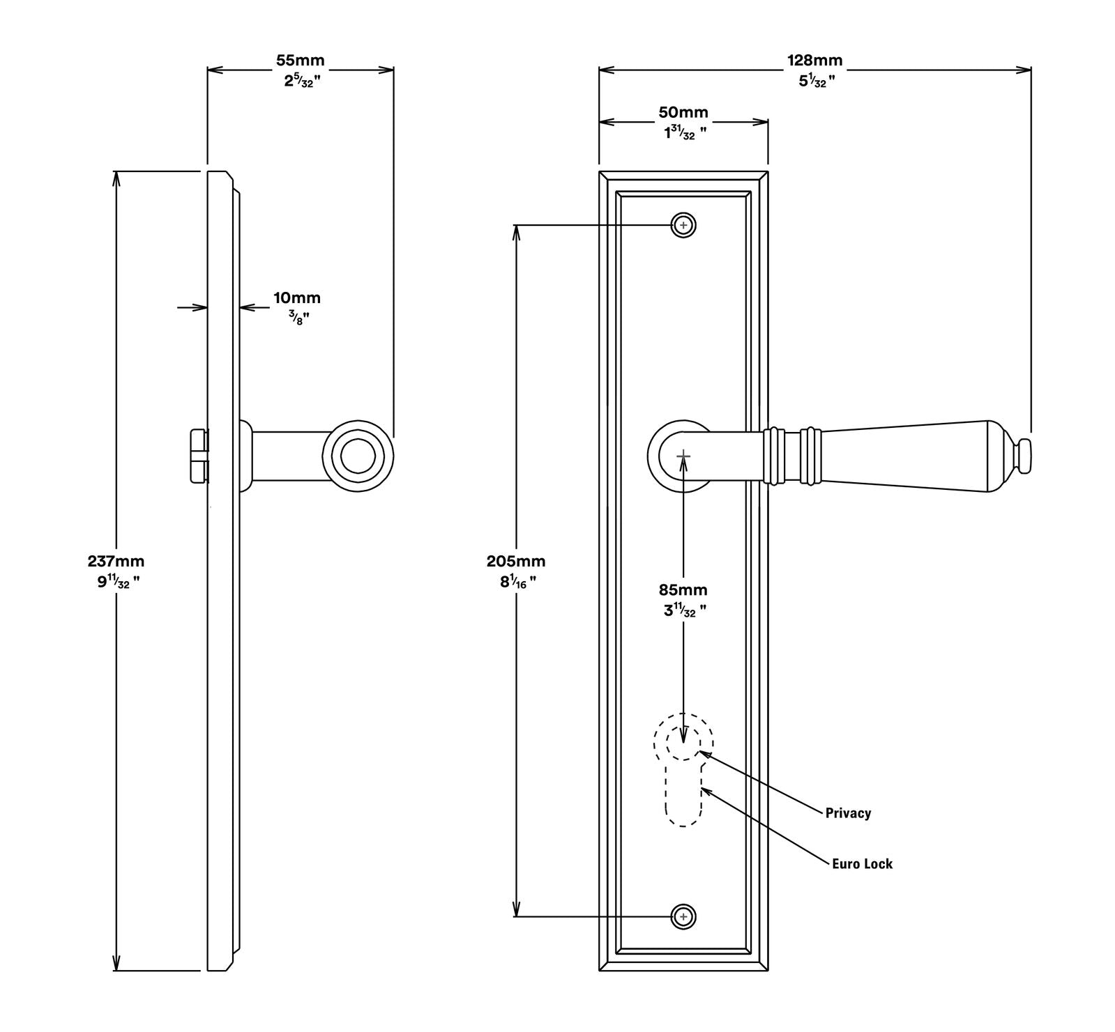 Iver Sarlat Door Lever Handle on Stepped Backplate Entrance Kit Key/Key