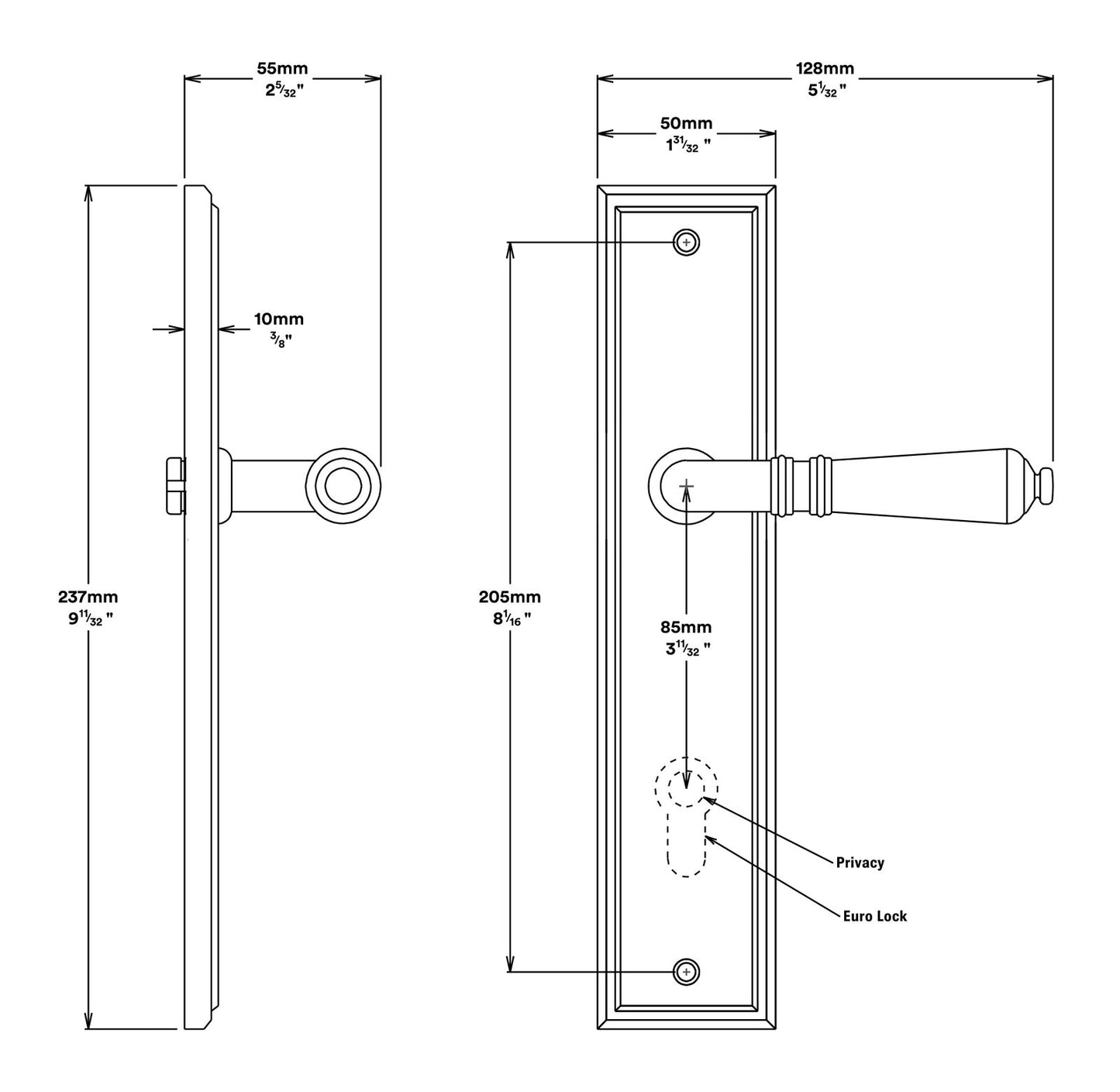 Iver Sarlat Door Lever Handle on Stepped Backplate Passage Kit - Available in Various Finishes