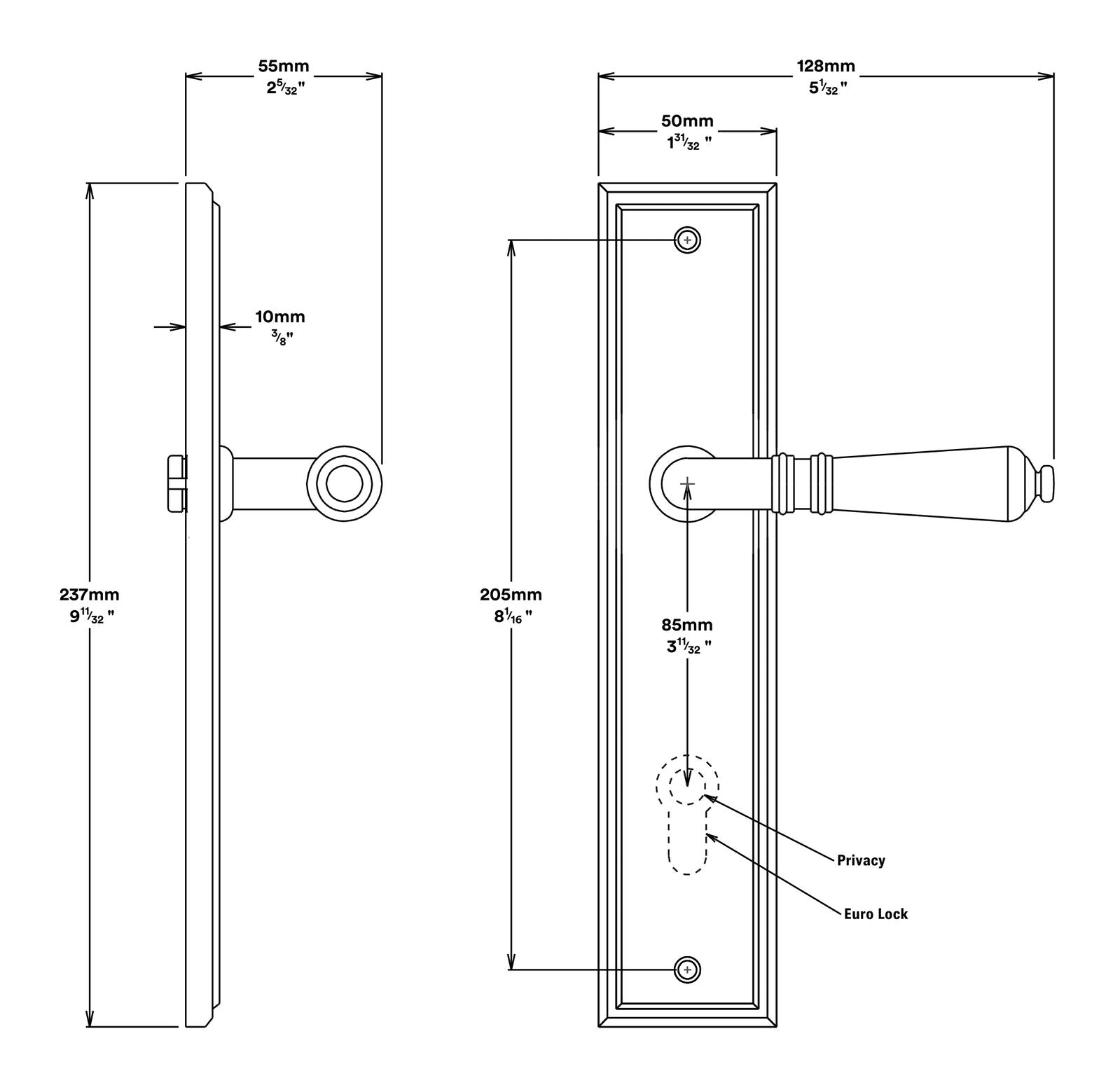 Iver Sarlat Door Lever Handle on Stepped Backplate Privacy Kit - Available in Various Finishes