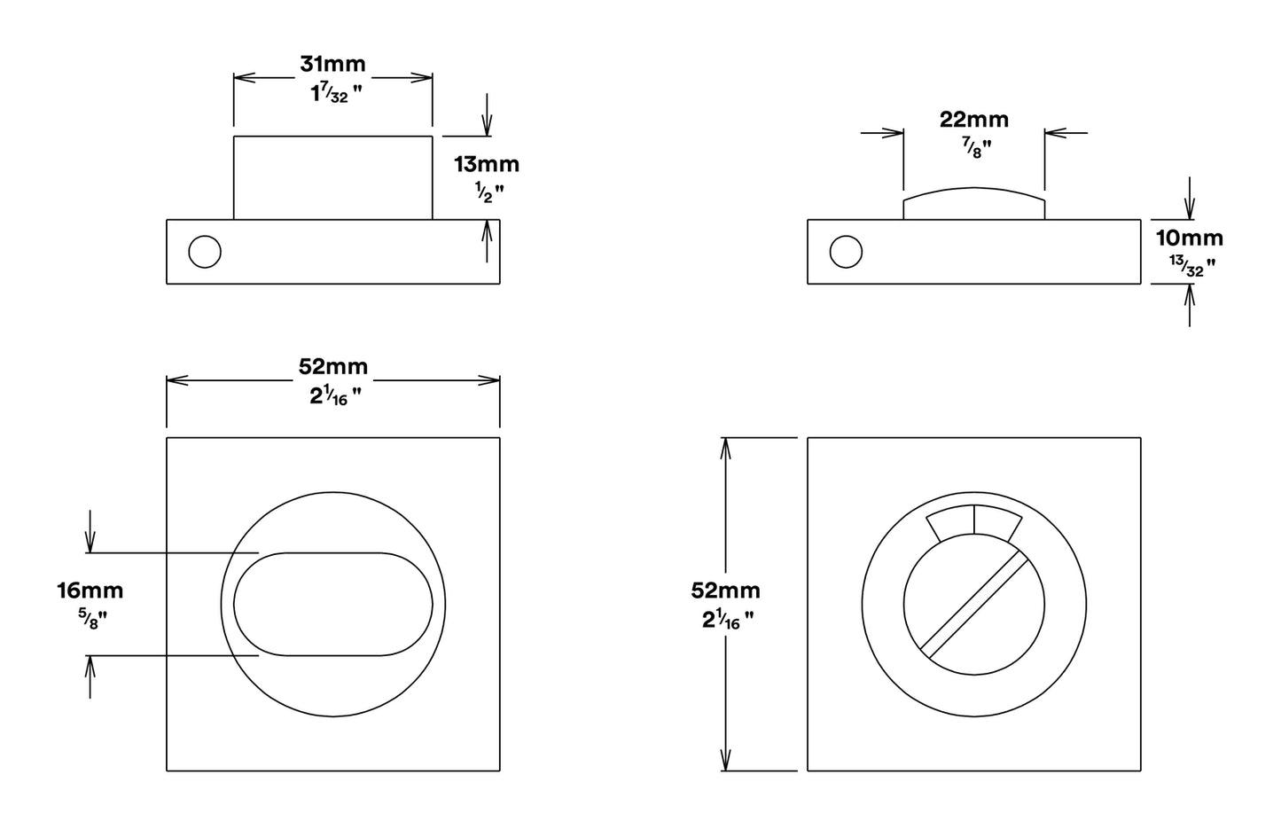 Iver Oval Privacy Turn Square with Indicator - Available in Various Finishes