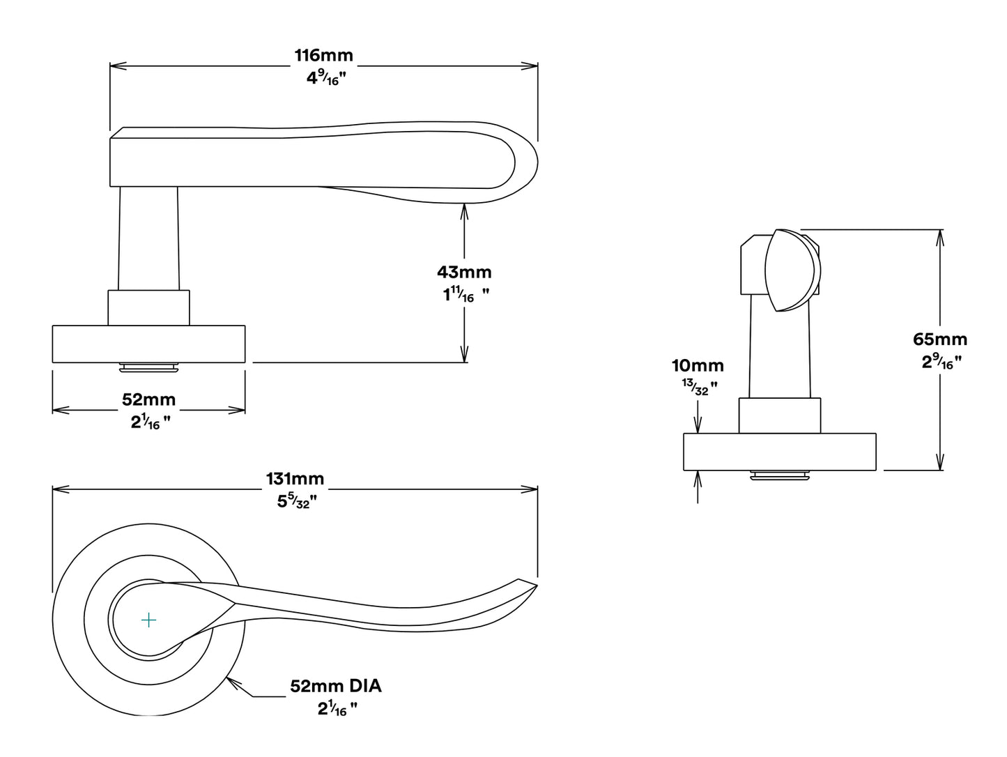 Iver Stirling Door Lever Handle on Round Rose Passage Kit - Available in Various Finishes