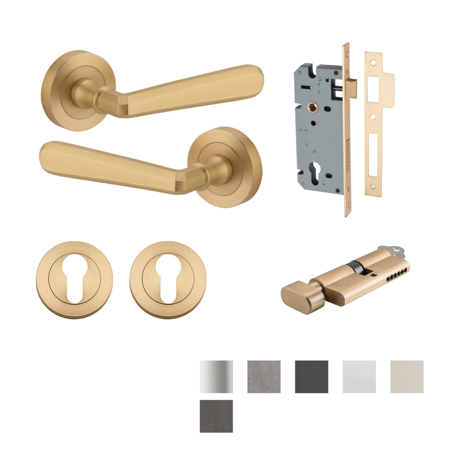 Iver Copenhagen Door Lever on Round Rose Entrance Kit Key/Thumb - Available in Various Finishes