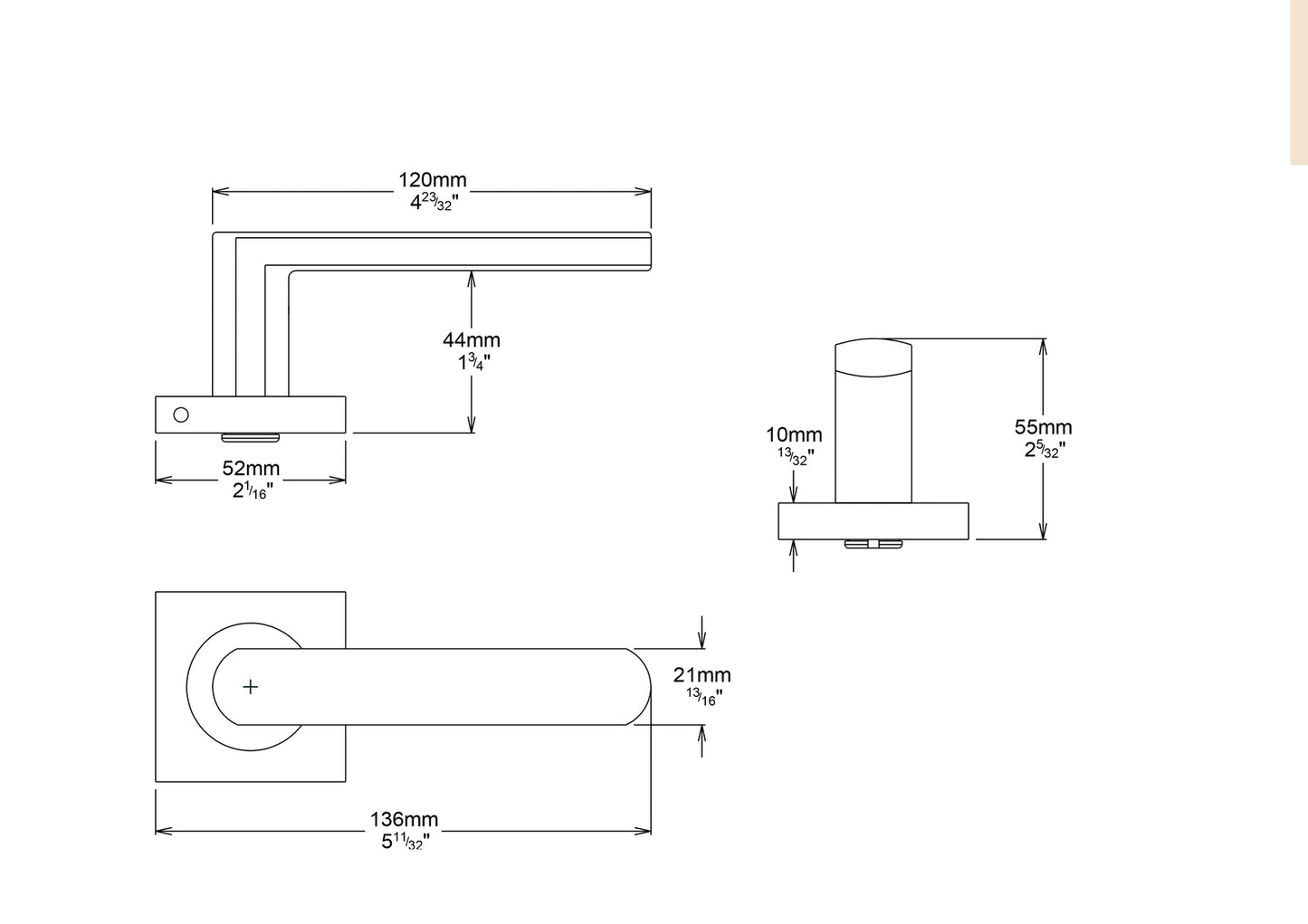 Iver Osaka Door Lever Handle on Square Rose Privacy Kit - Available in Various Finishes