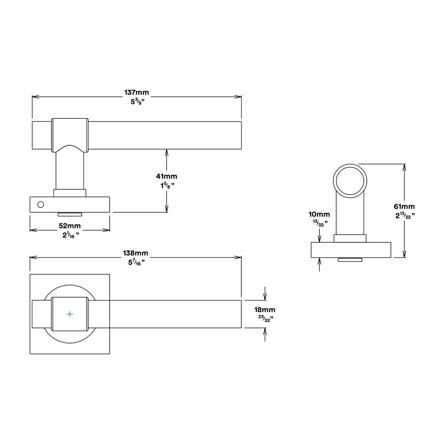 Iver Helsinki Door Lever Handle on Square Rose Passage Kit - Available in Various Finishes