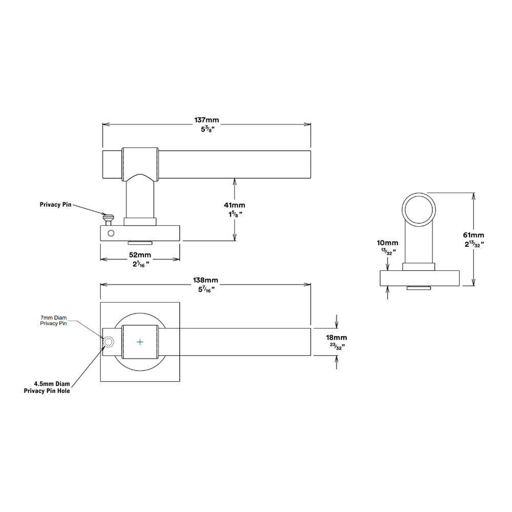 Iver Helsinki Door Lever on Square Rose Inbuilt Privacy Kit - Available in Various Finishes