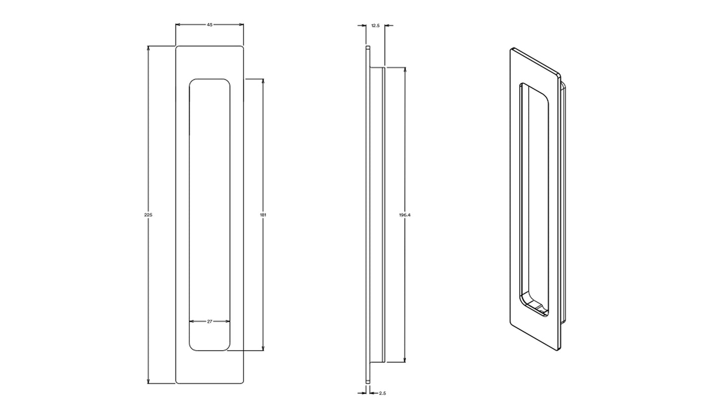 Iver Rectangular Flush Pull Concealed Fix - Available in Various Finishes