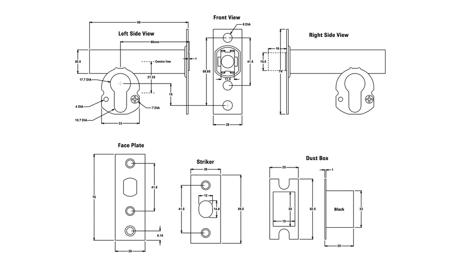 Iver Euro Mortice Deadbolt Kit 60mm Key/Thumb with Round Escutcheon - Available in Various Finishes