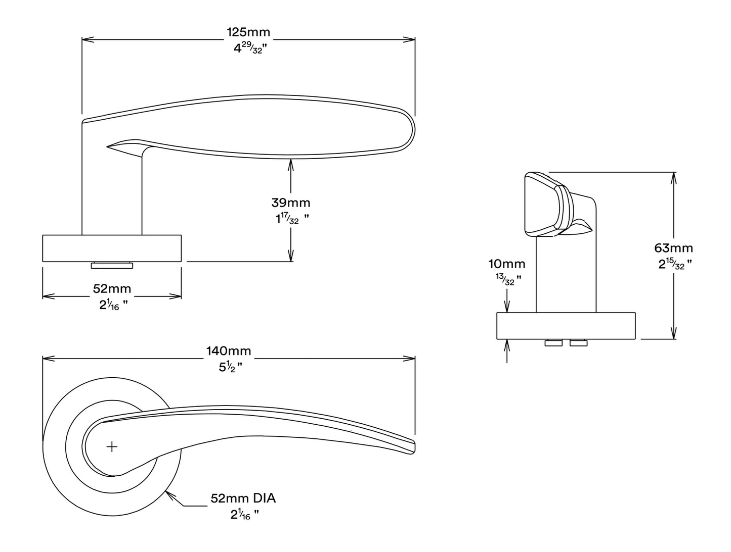 Iver Oxford Door Lever Handle on Round Rose Privacy Kit - Available in Various Finishes