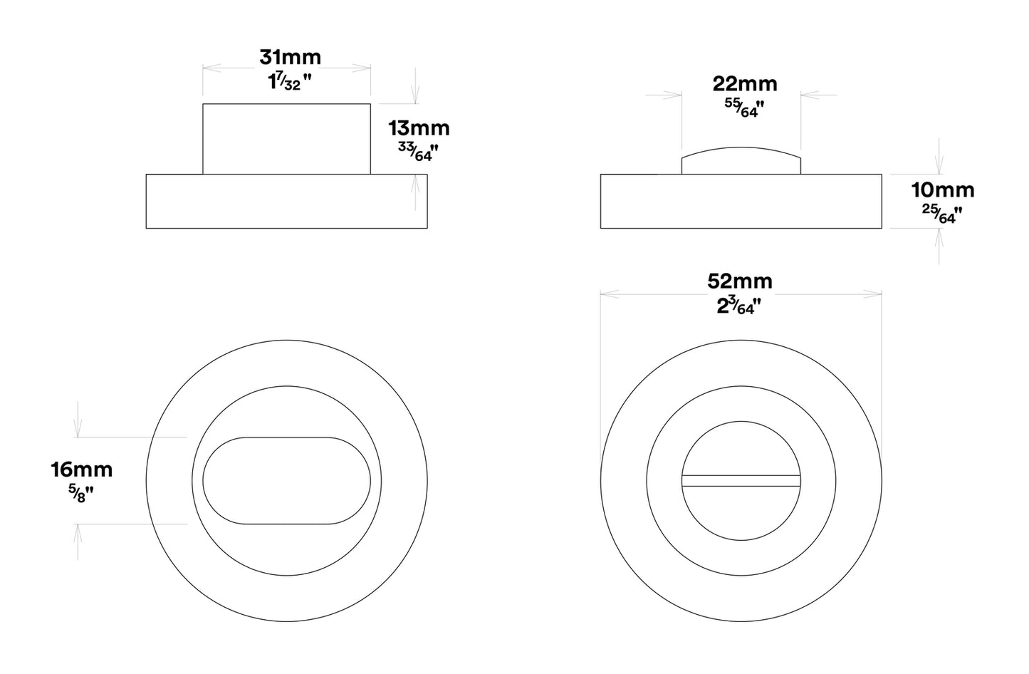 Iver Oval Privacy Turn Round 52mm - Available in Various Finishes