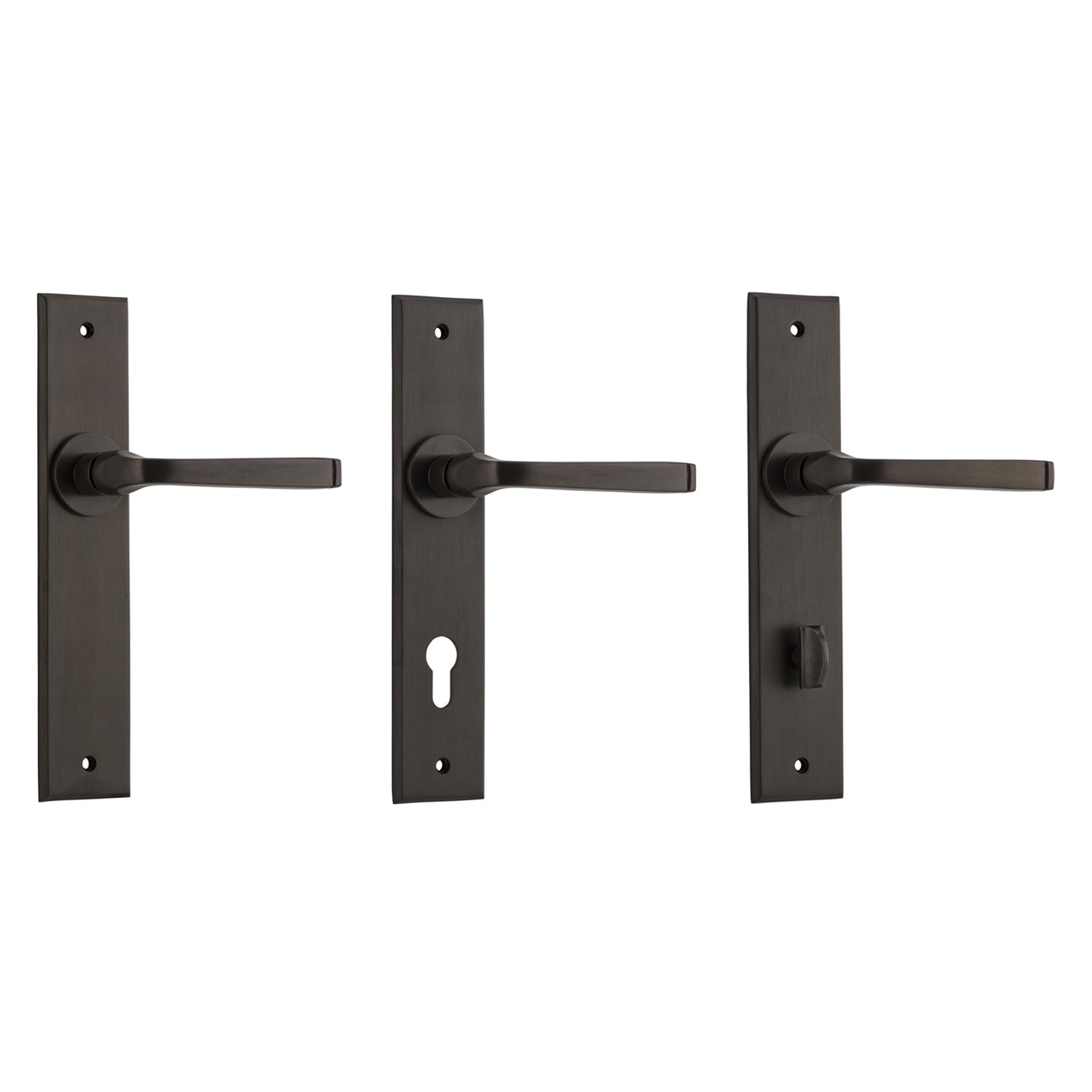 Iver Annecy Door Lever Handle on Chamfered Backplate Signature Brass