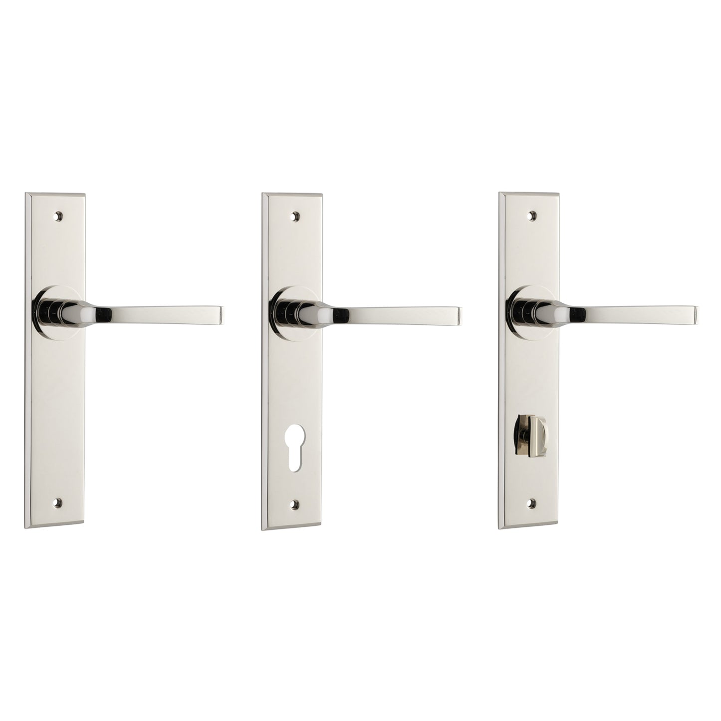 Iver Annecy Door Lever Handle on Chamfered Backplate Polished Nickel