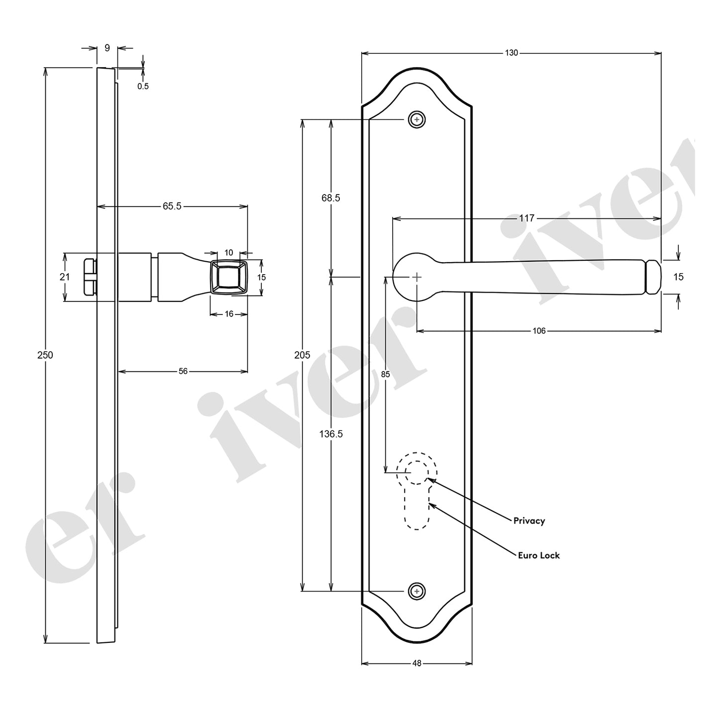 Iver Annecy Door Lever Handle on Shouldered Backplate Matt Black