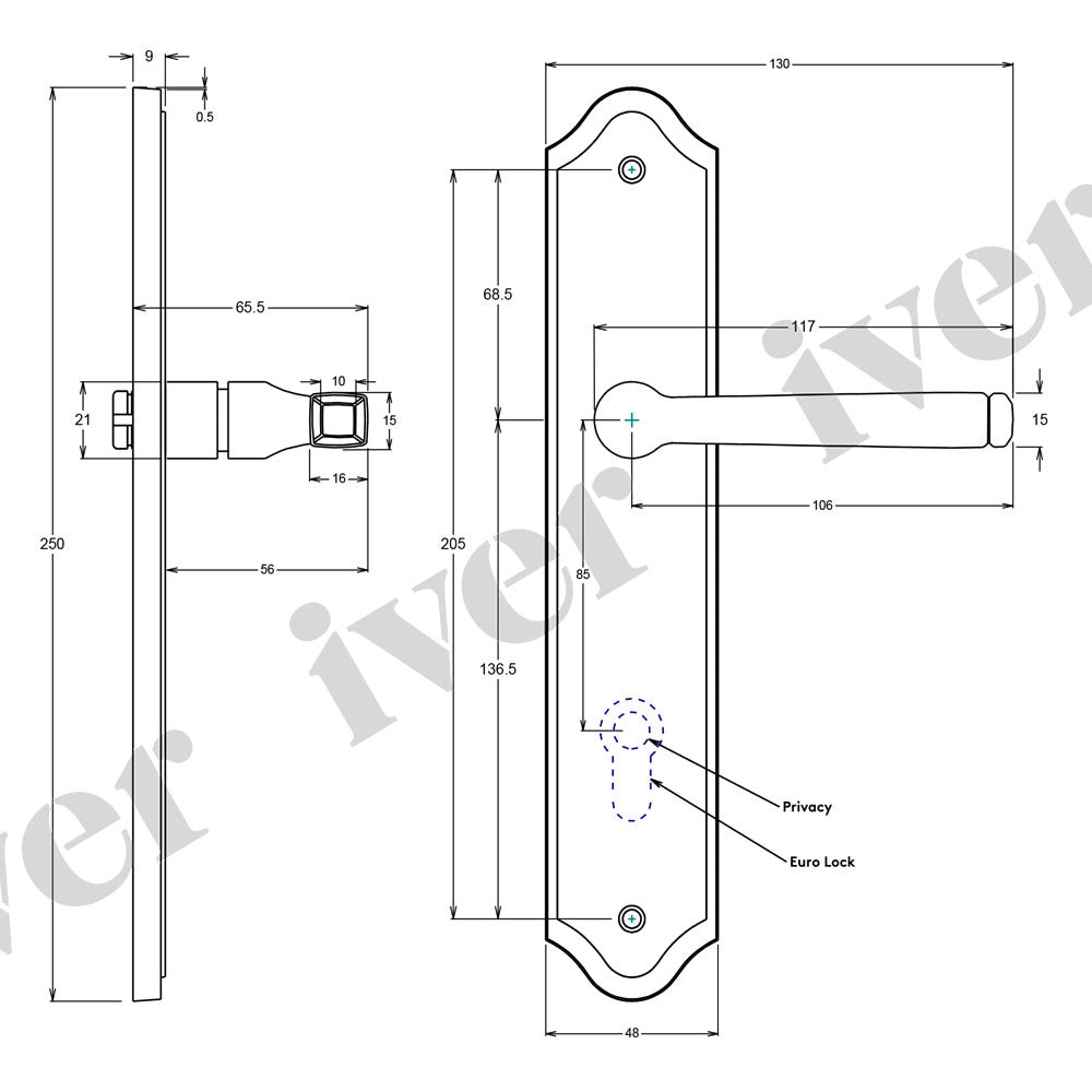 Iver Annecy Door Lever Handle on Shouldered Backplate Satin Nickel
