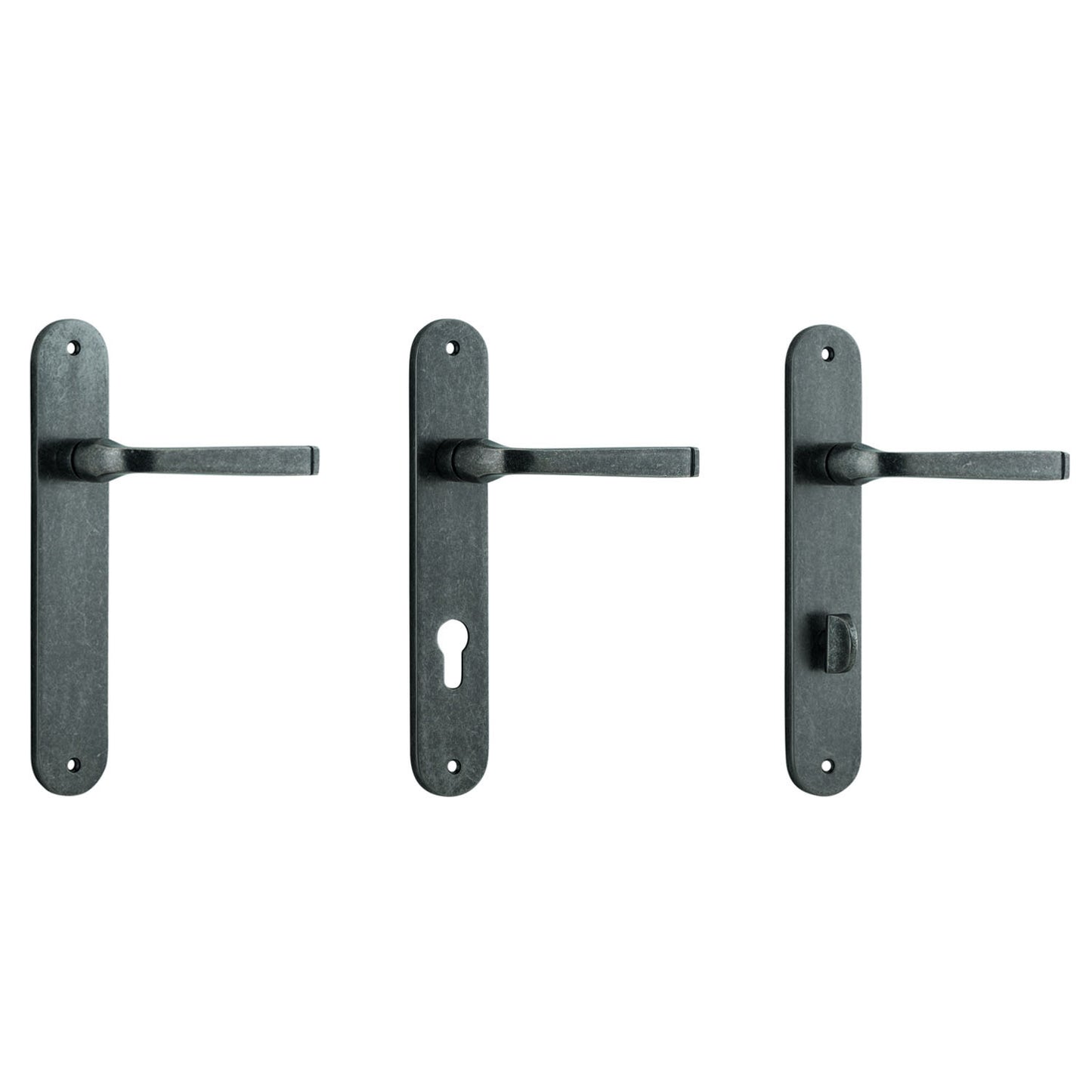 Iver Annecy Door Lever Handle on Oval Backplate Distressed Nickel