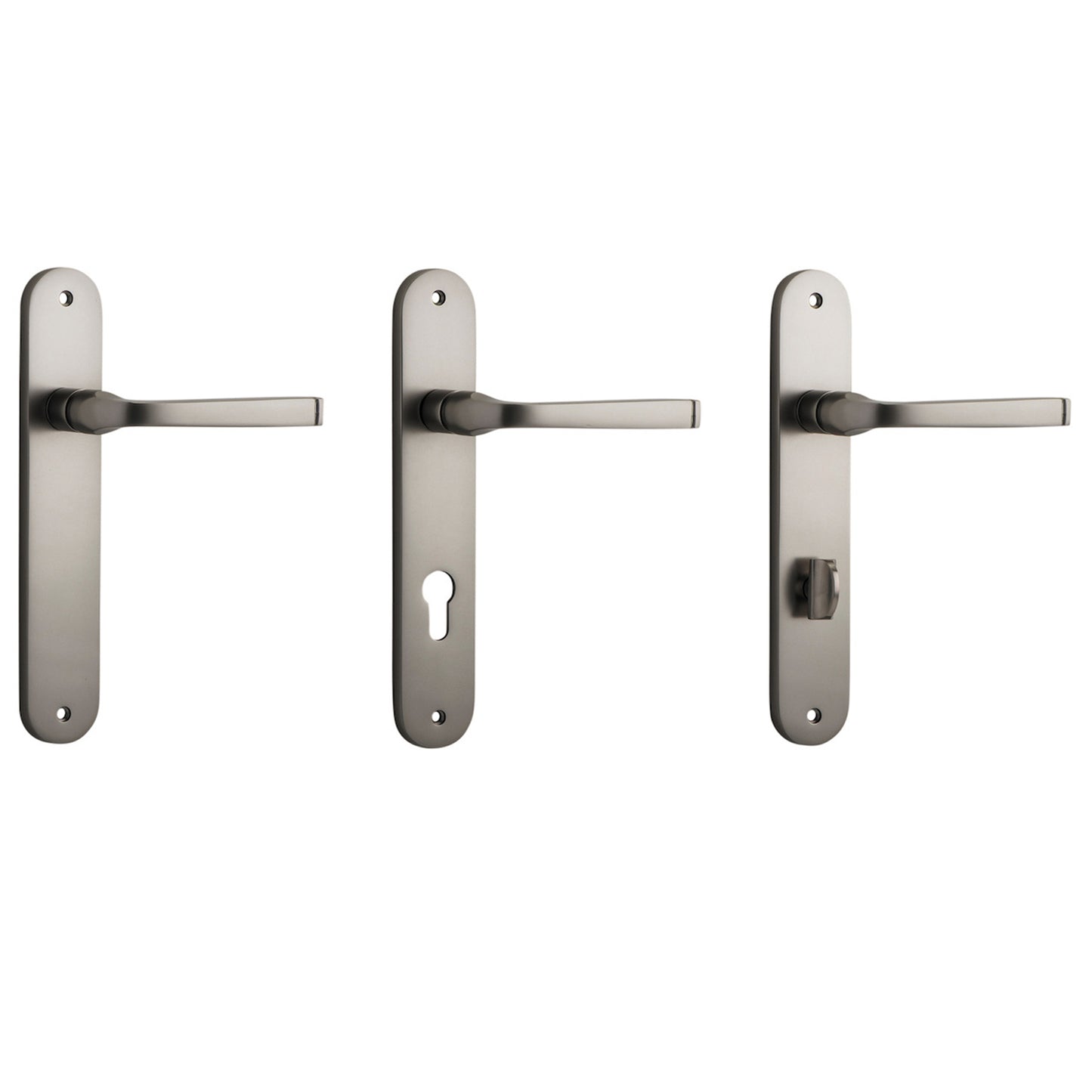 Iver Annecy Door Lever Handle on Oval Backplate Satin Nickel