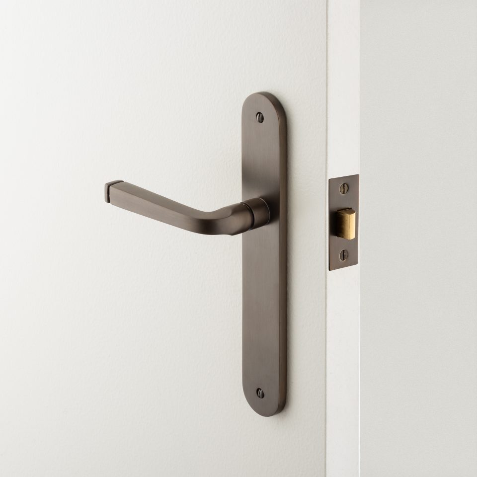Iver Annecy Door Lever Handle on Oval Backplate Satin Nickel