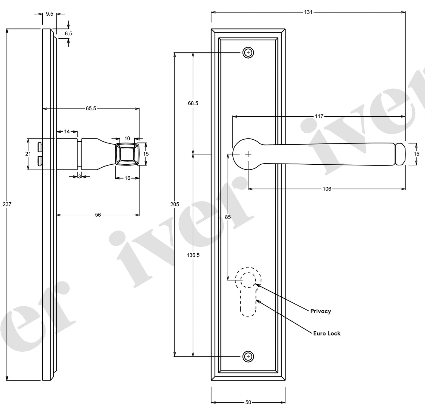 Iver Annecy Door Lever Handle on Stepped Backplate Distressed Nickel