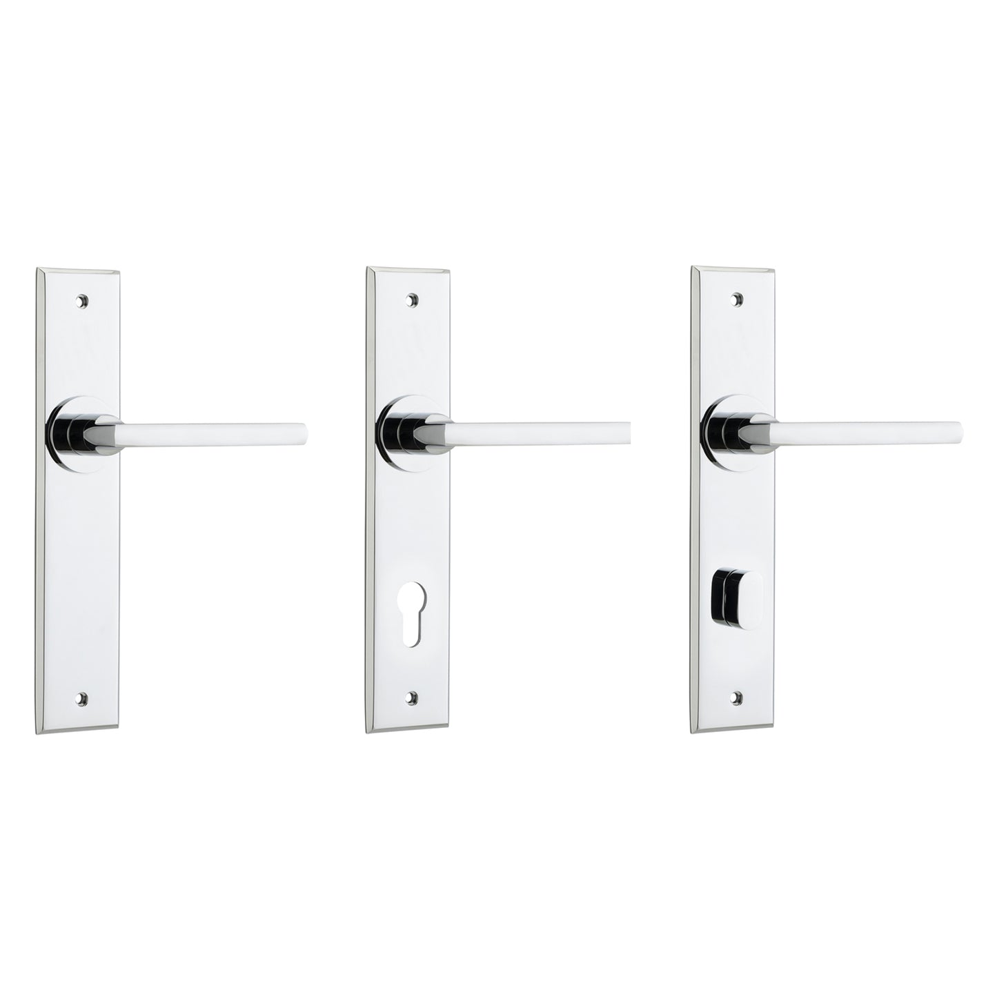 Iver Baltimore Door Lever Handle on Chamfered Backplate Polished Chrome