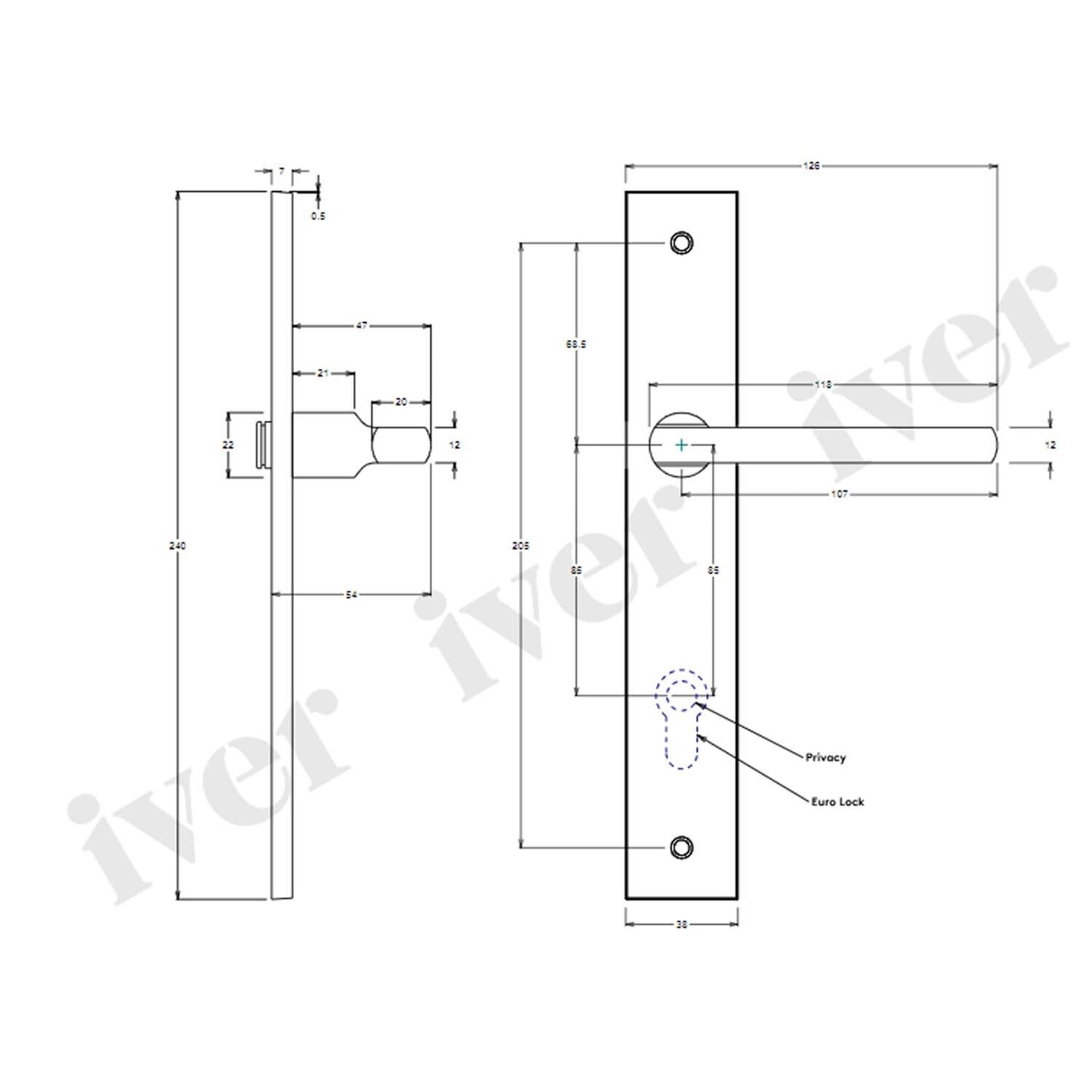 Iver Baltimore Door Lever Handle on Rectangular Backplate Signature Brass