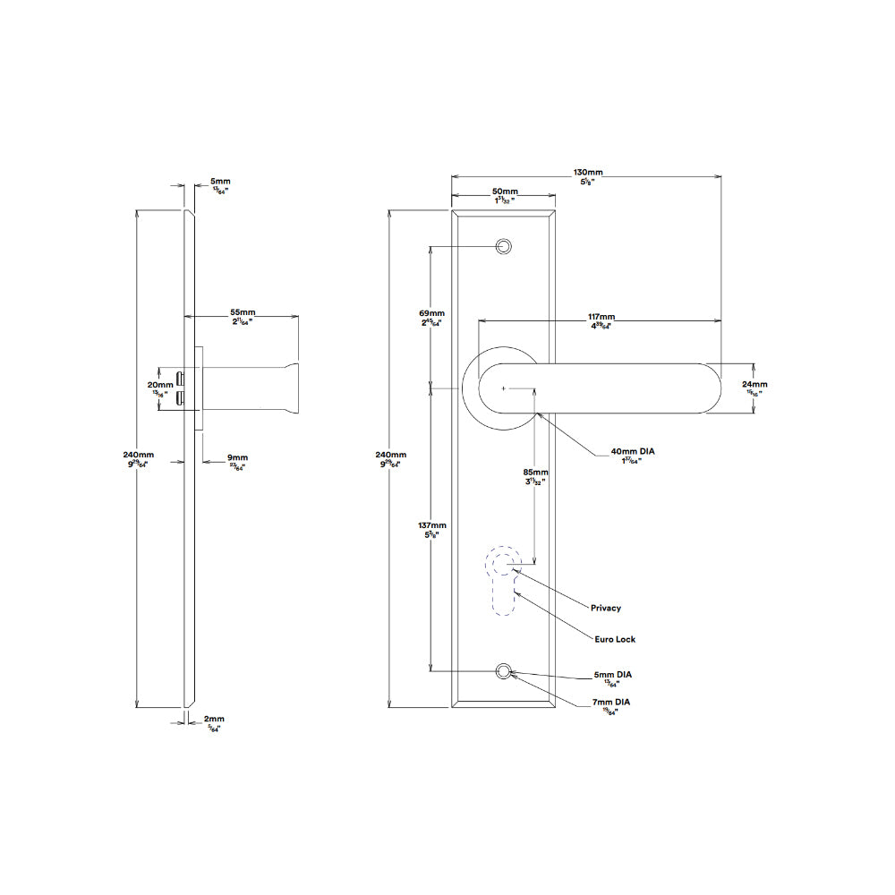 Iver Bronte Door Lever Handle on Chamfered Backplate Satin Nickel