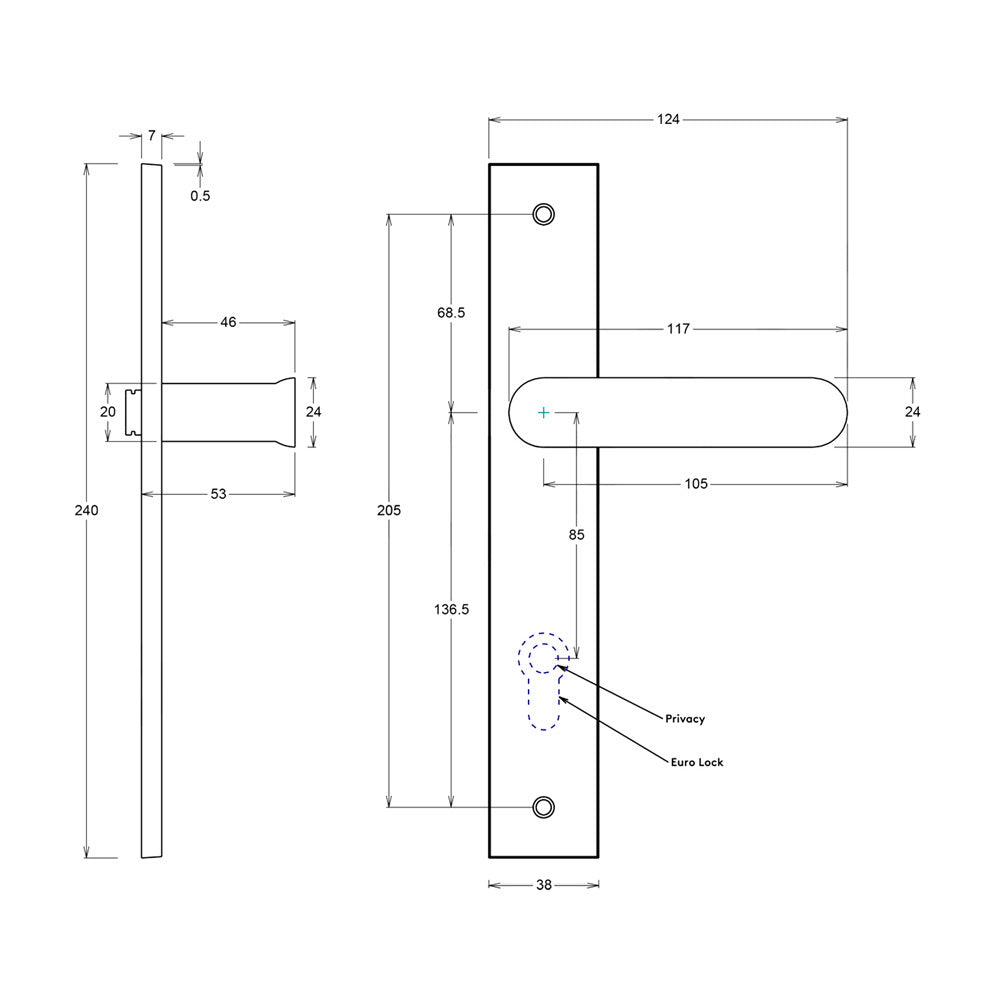 Iver Bronte Door Lever Handle on Rectangular Backplate Polished Chrome