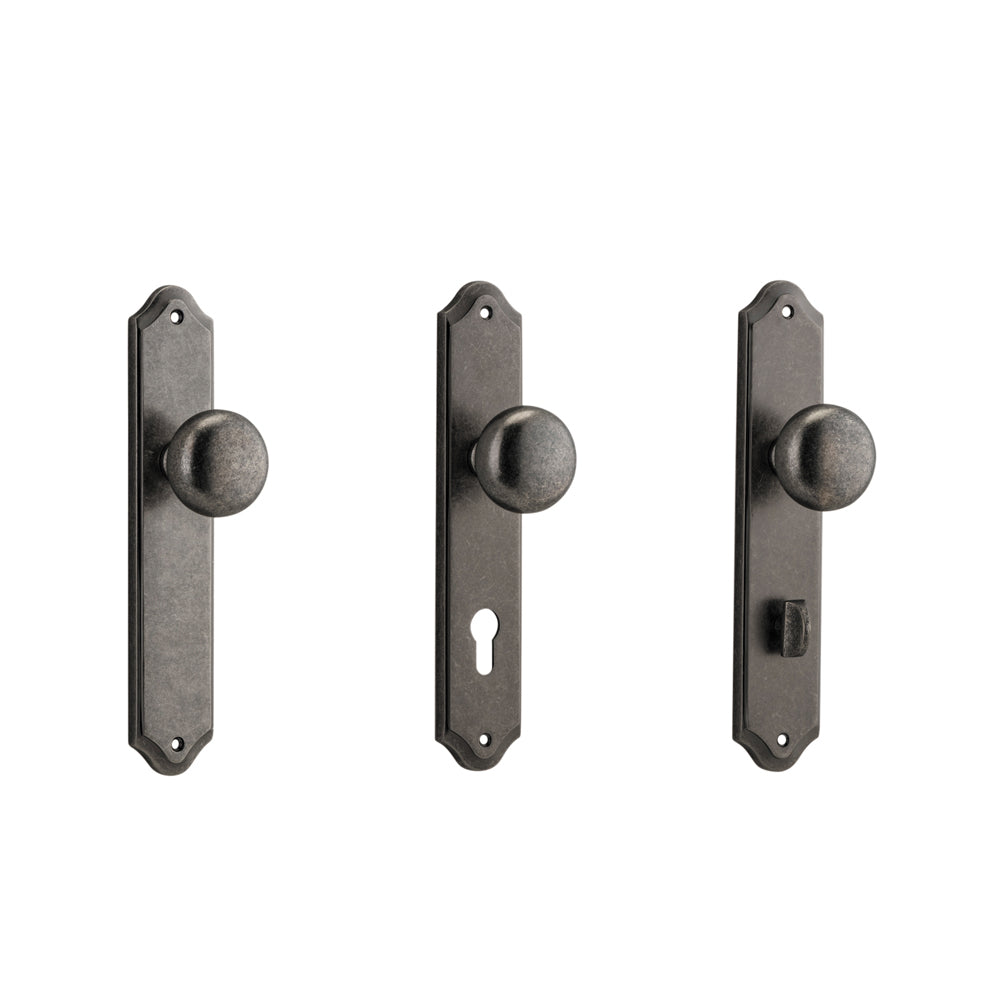 Iver Cambridge Door Knob on Shouldered Backplate Distressed Nickel