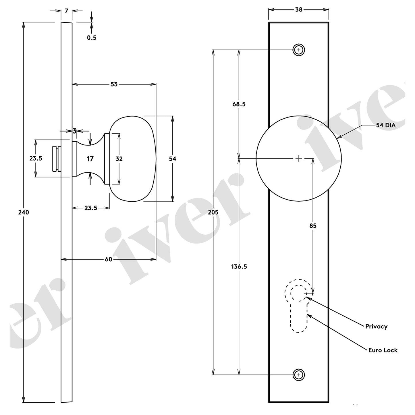 Iver Cambridge Door Knob on Rectangular Backplate Satin Nickel