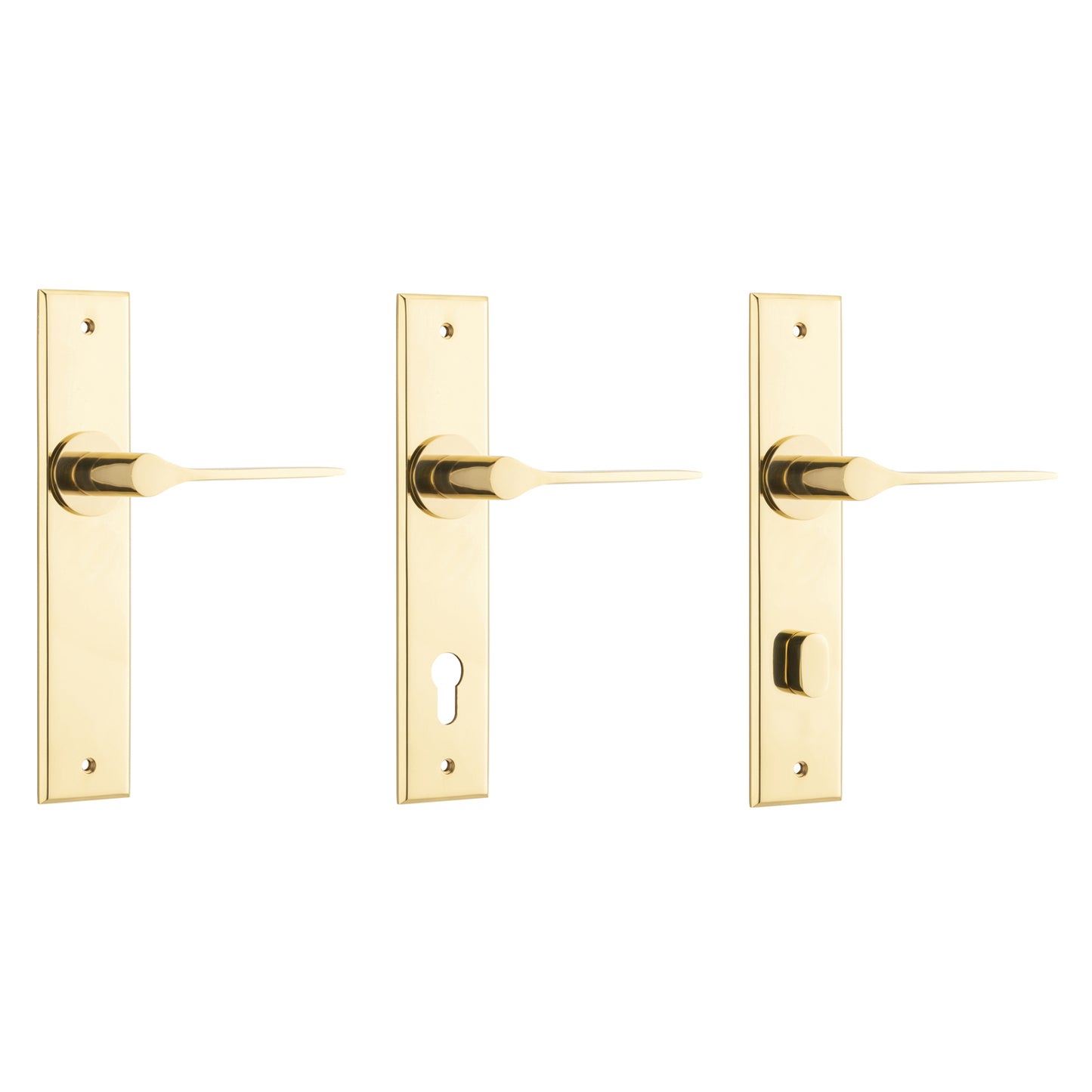 Iver Como Door Lever Handle on Chamfered Backplate Polished Brass