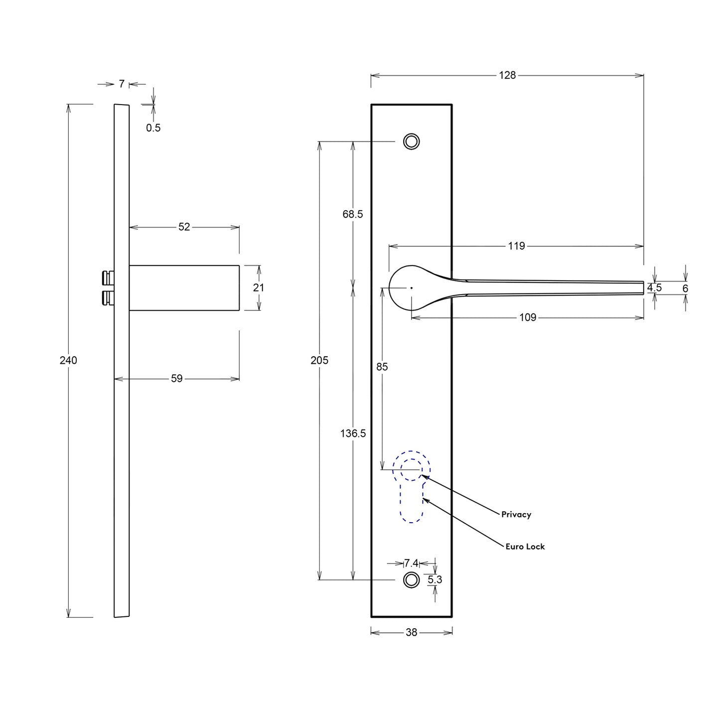 Iver Como Door Lever Handle on Rectangular Backplate Brushed Brass