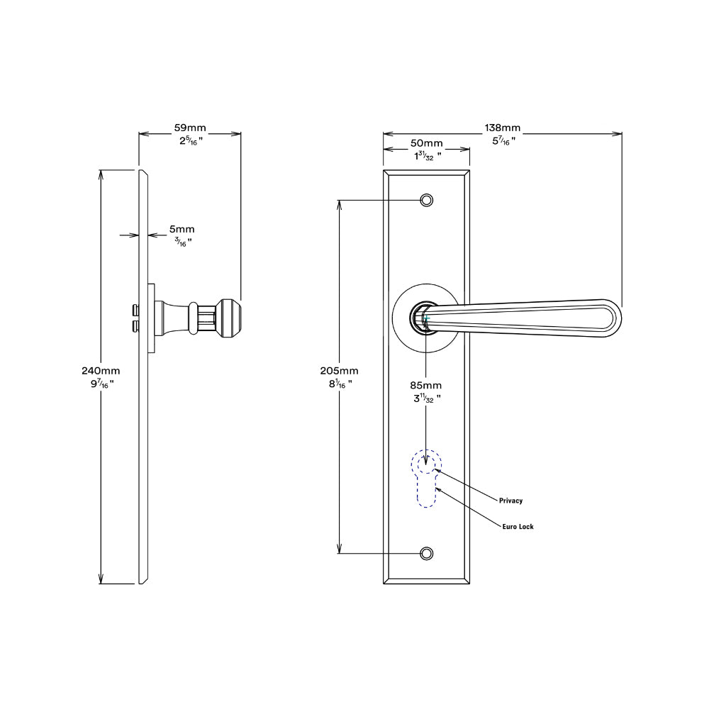 Iver Copenhagen Door Lever Handle on Chamfered Backplate Brushed Brass