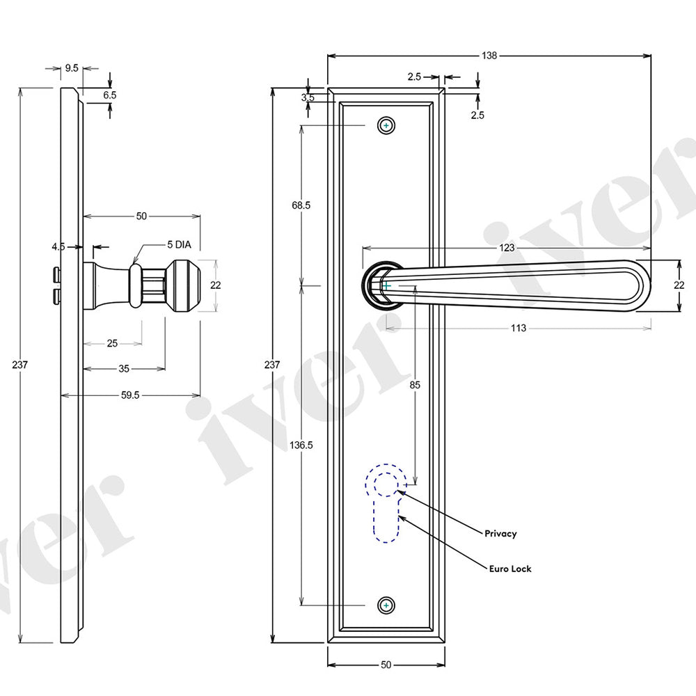 Iver Copenhagen Door Lever Handle on Stepped Backplate Brushed Brass
