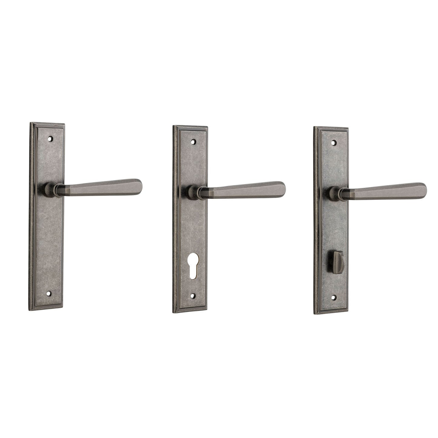 Iver Copenhagen Door Lever Handle on Stepped Backplate Distressed Nickel