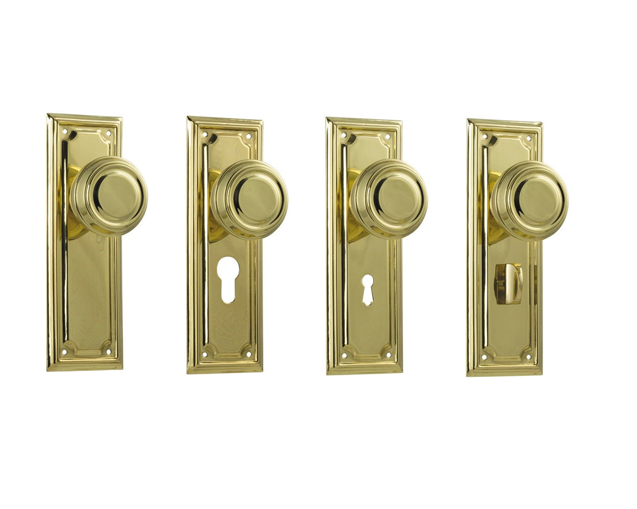 Tradco Edwardian Door Knob on Rectangular Backplate Polished Brass