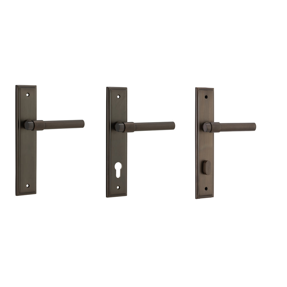 Iver Helsinki Door Lever Handle on Stepped Backplate Signature Brass